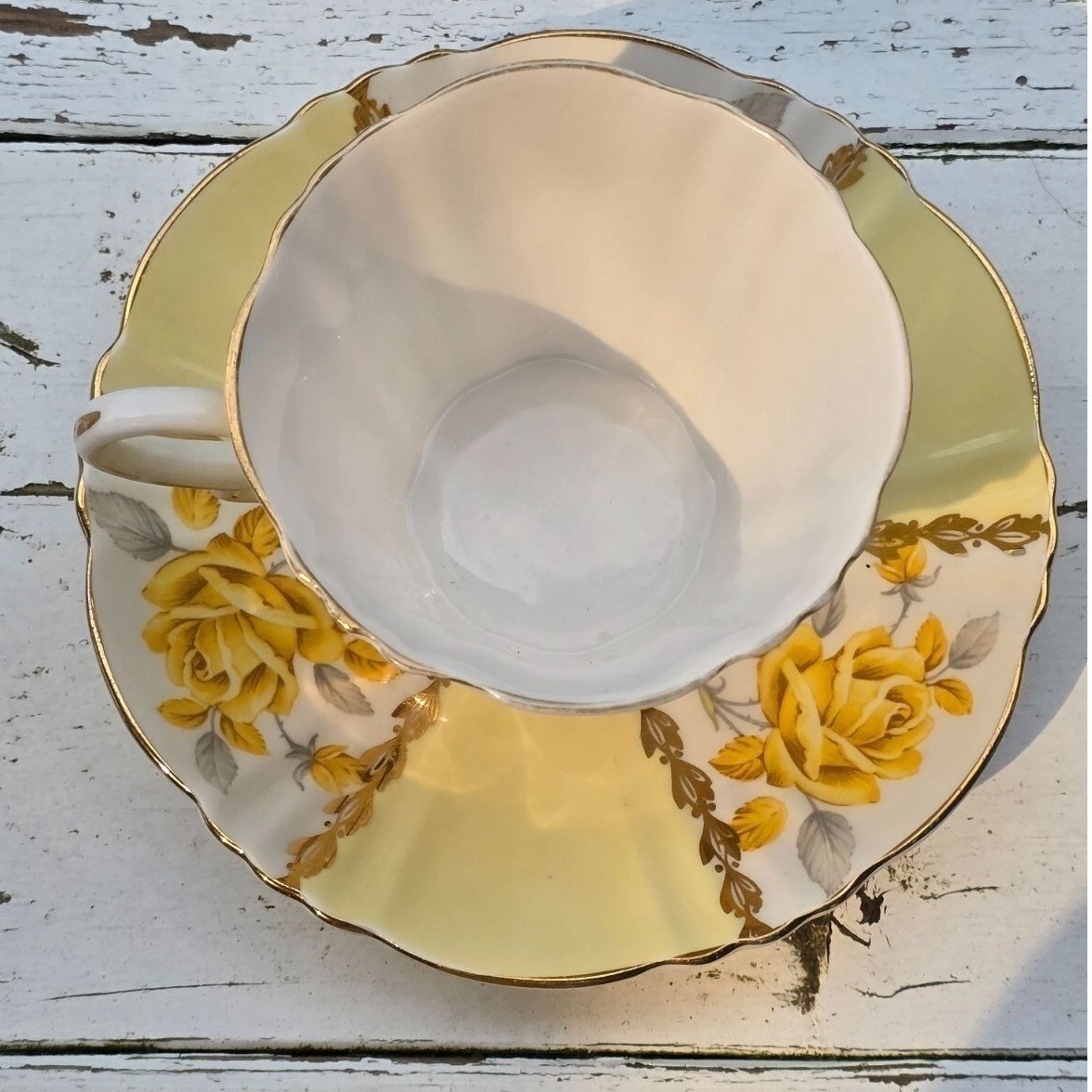 Margaret Rose Royal Standard Yellow Rose Bone China Teacup & Saucer Set Vintage - View 3