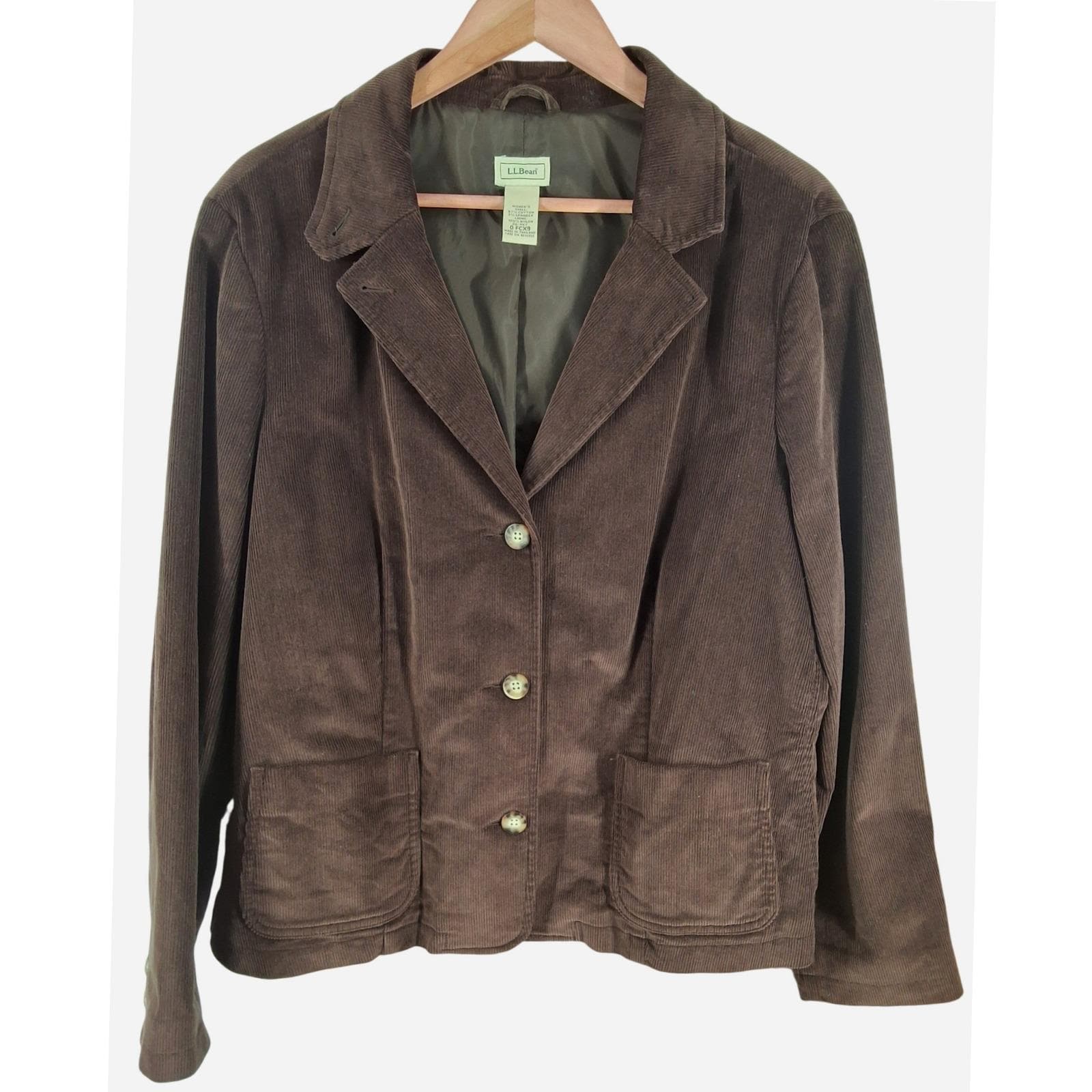 L.L. Bean Chocolate Brown Corduroy Equestrian Blazer Jacket 20 Petite XL