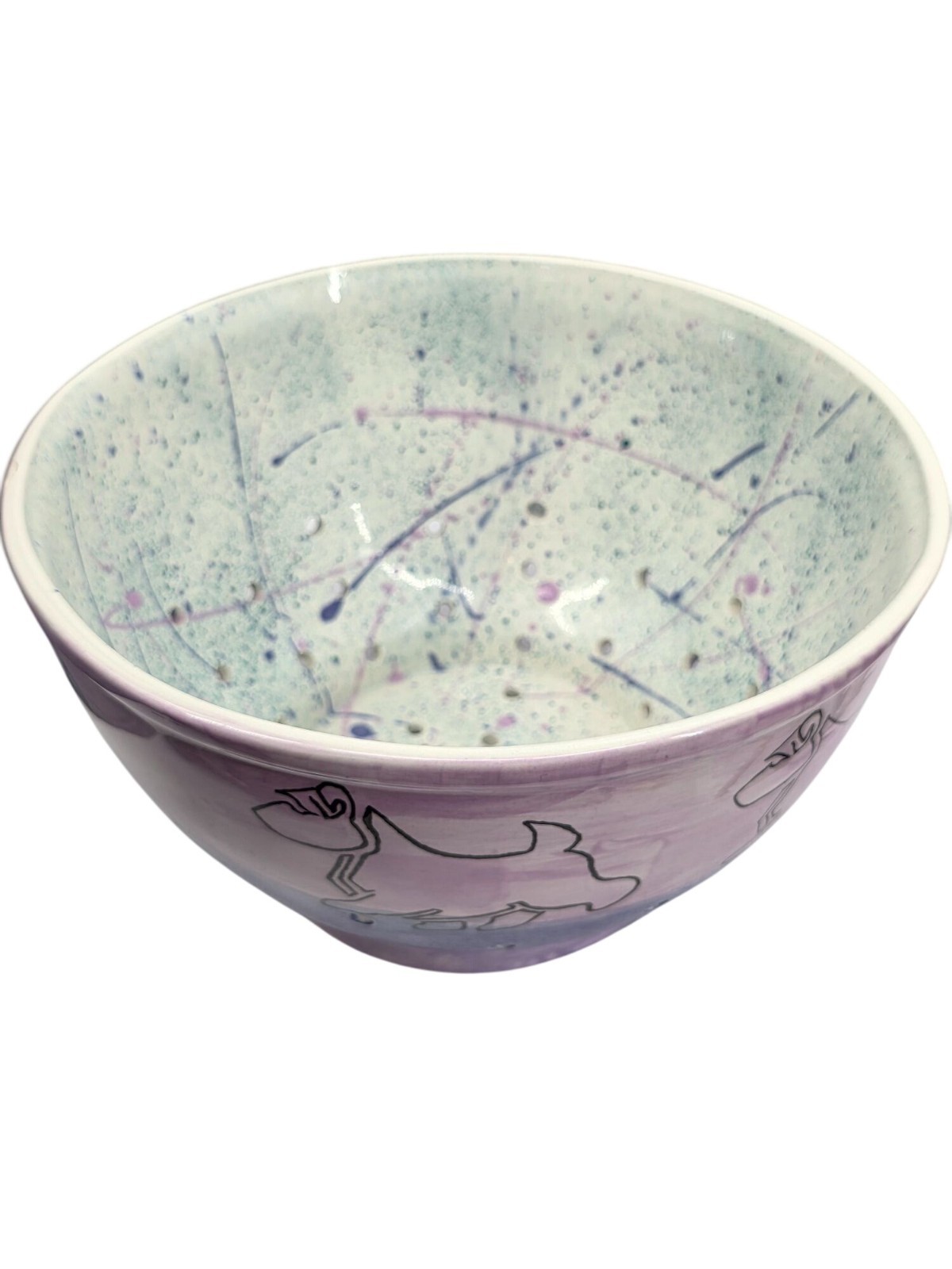 90s Vintage Splatter Studio Pottery Ceramic Yarn Bowl Lightning Ridge K Smith
