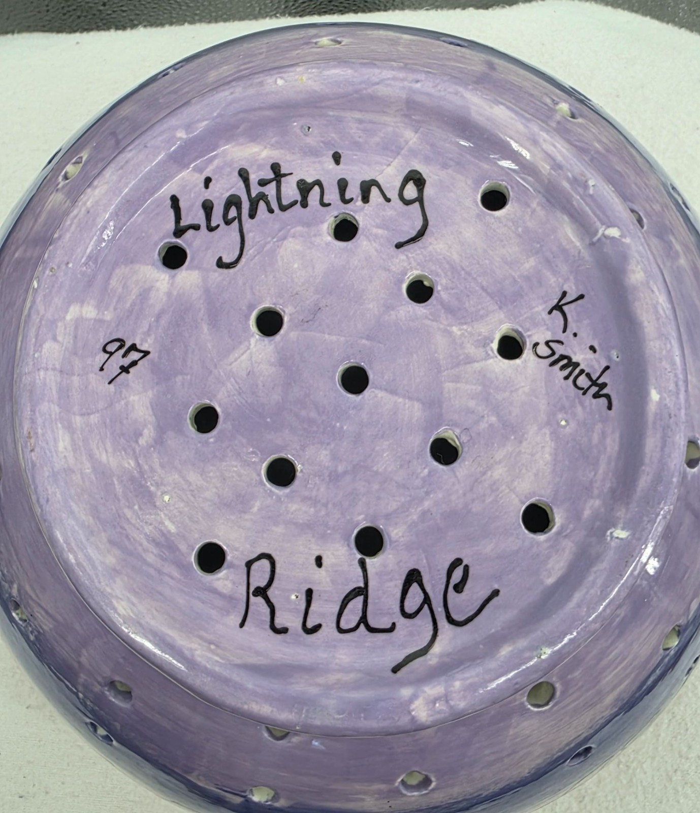 90s Vintage Splatter Studio Pottery Ceramic Yarn Bowl Lightning Ridge K Smith - View 4