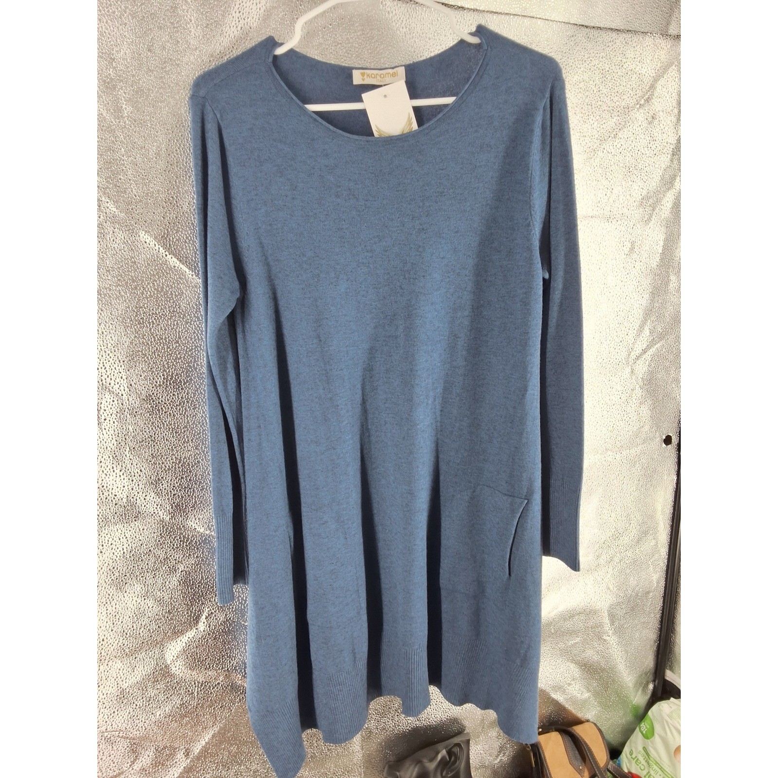 Karamel Italy Blue Knit Tunic Sweater & Matching Scarf Set NWT Lagenlook Boho OS - View 4