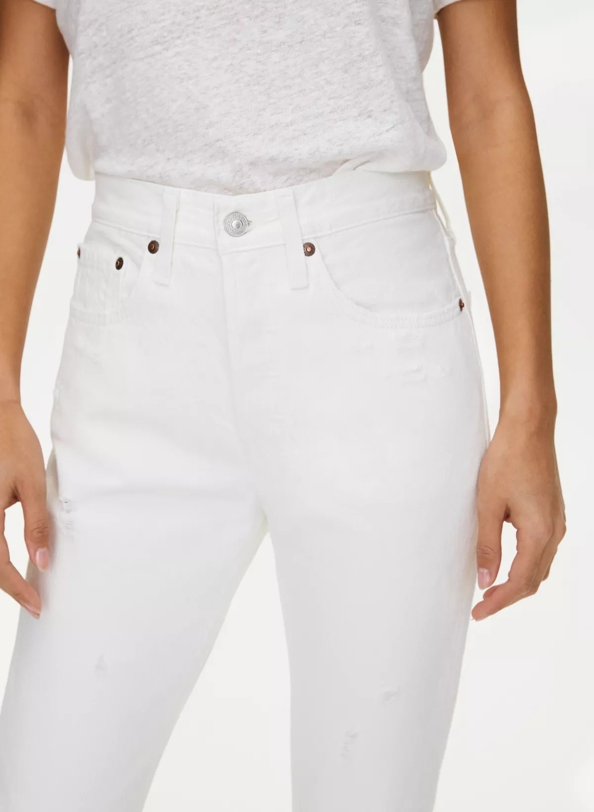 Levi's Premium 501 Skinny White Distressed Jeans W26 L28 Button Fly - View 4