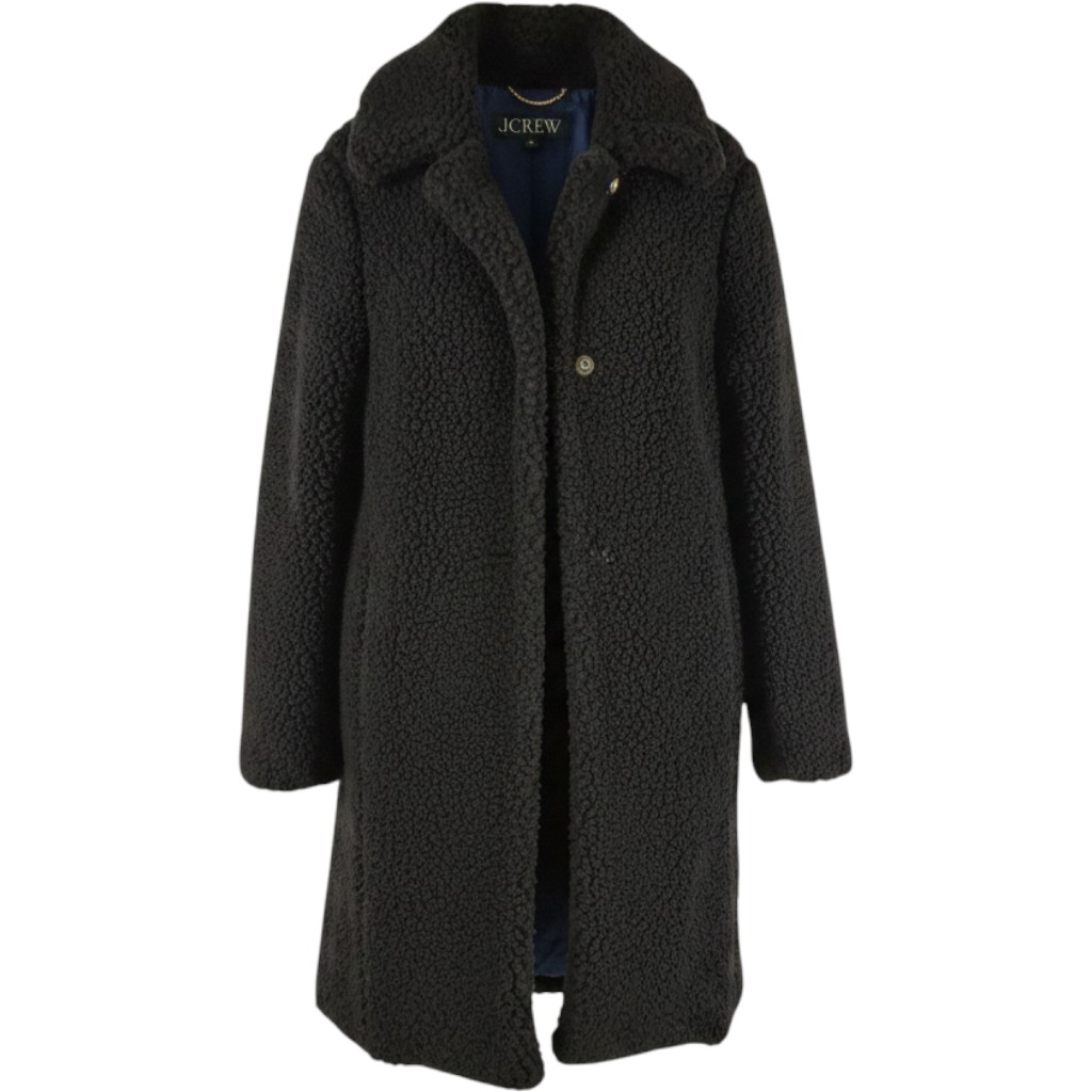 J.Crew Teddy Sherpa Topcoat Black Faux Fur Overcoat Jacket Women's Size M - View 4