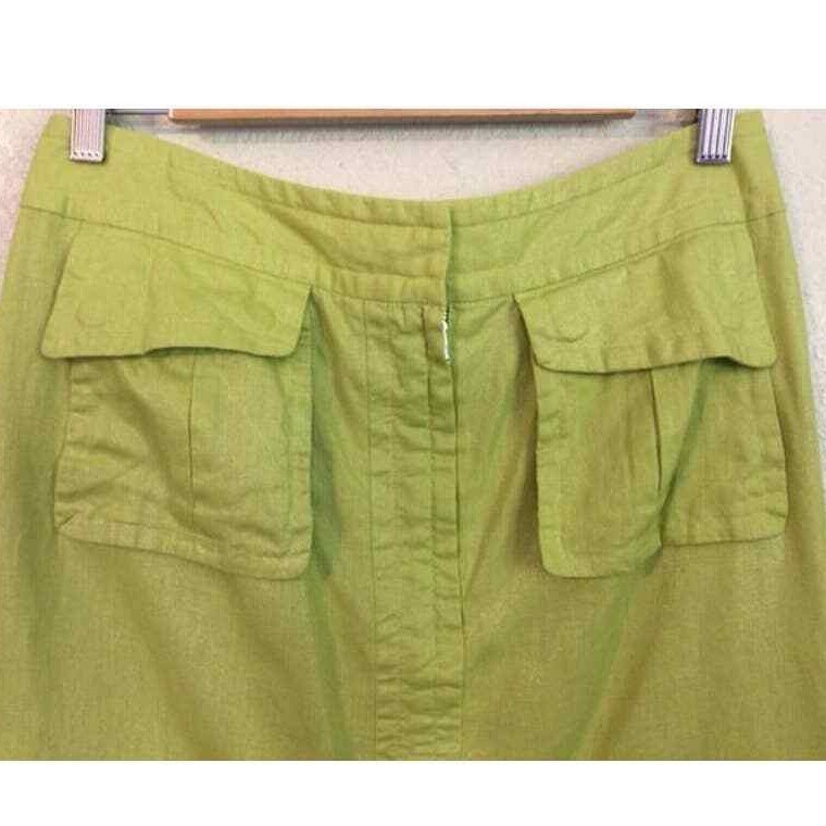Perry Ellis Metallic Green Linen Blend Skirt Size 8 Knee Length - View 8