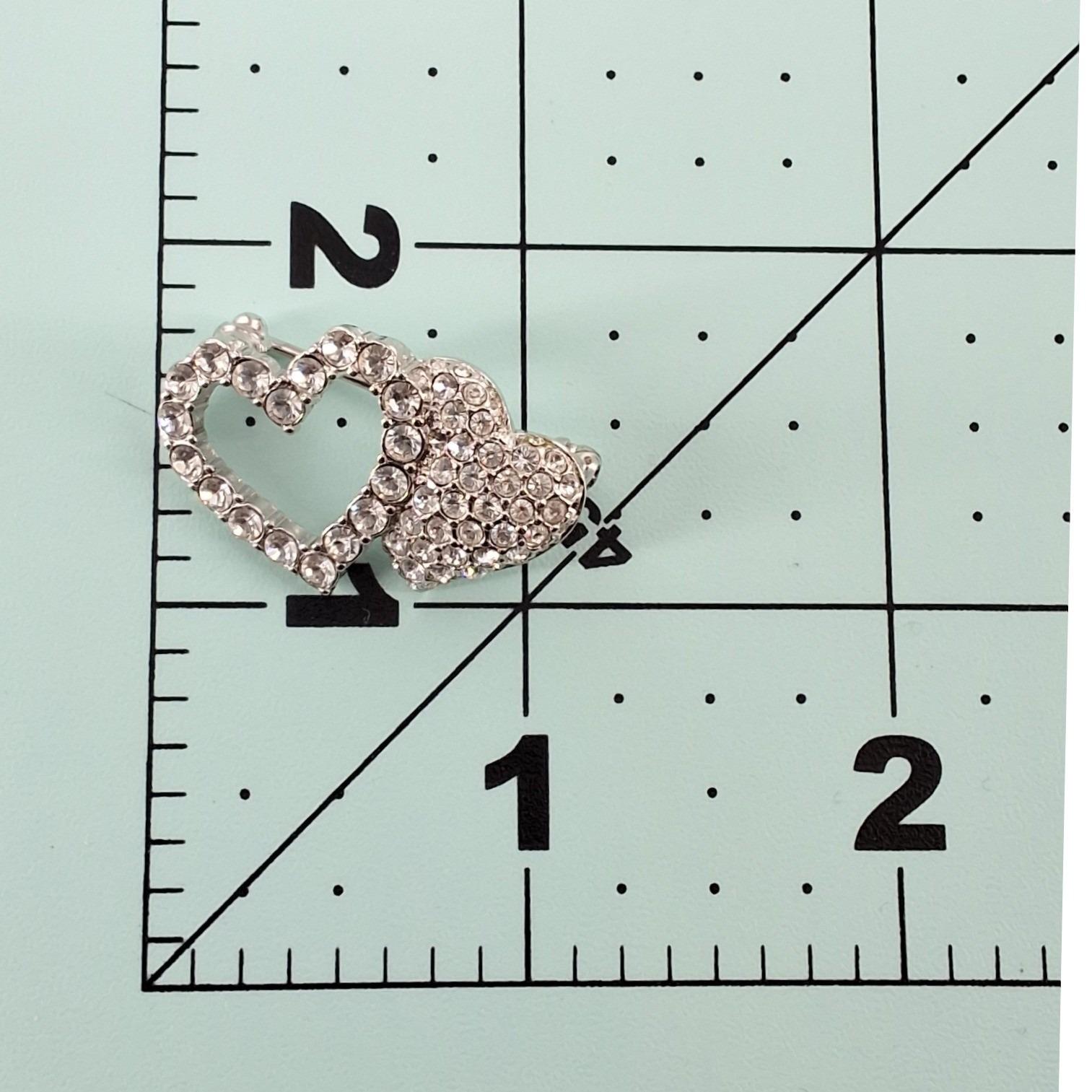 Swarovski Vintage Interlocking Double Heart Brooch Pin Pave Crystal Silver - View 3