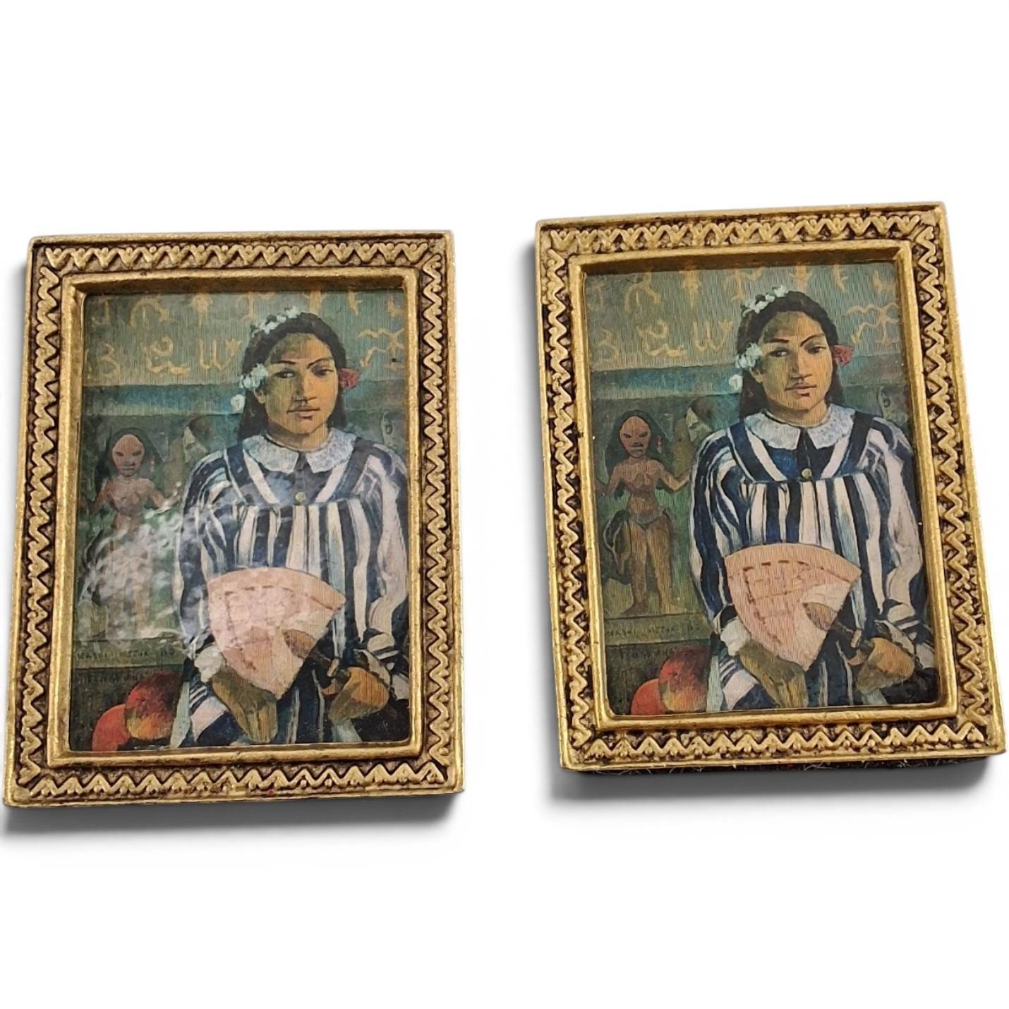 Vintage Paul Gauguin Tahitian Women Wearable Art Brooch Pin Set Gold