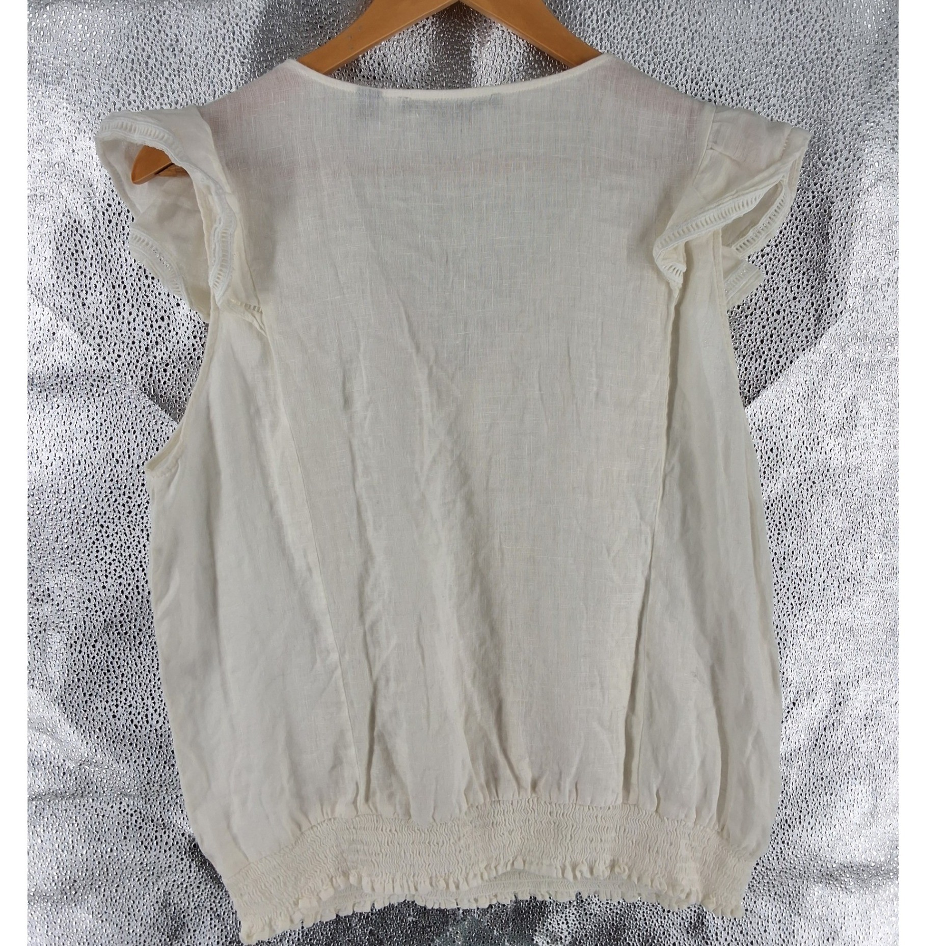 Marc New York Andrew Marc White 100% Linen Ruffle Surplice Blouse Top Large - View 4
