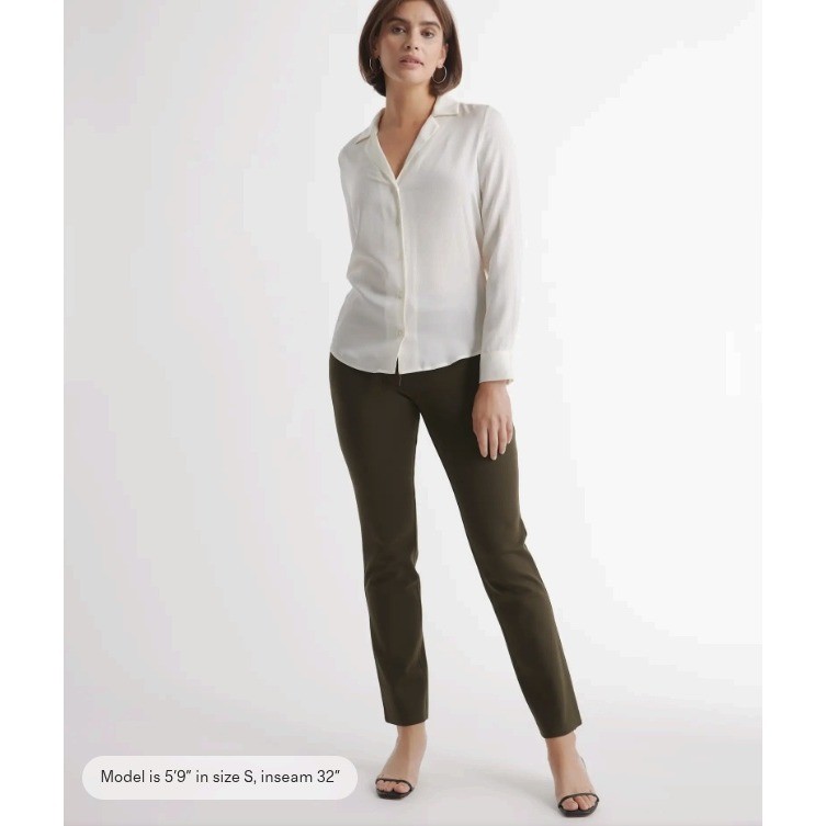 Quince Ultra-Stretch Ponte Straight Leg Pant Olive Medium NWT