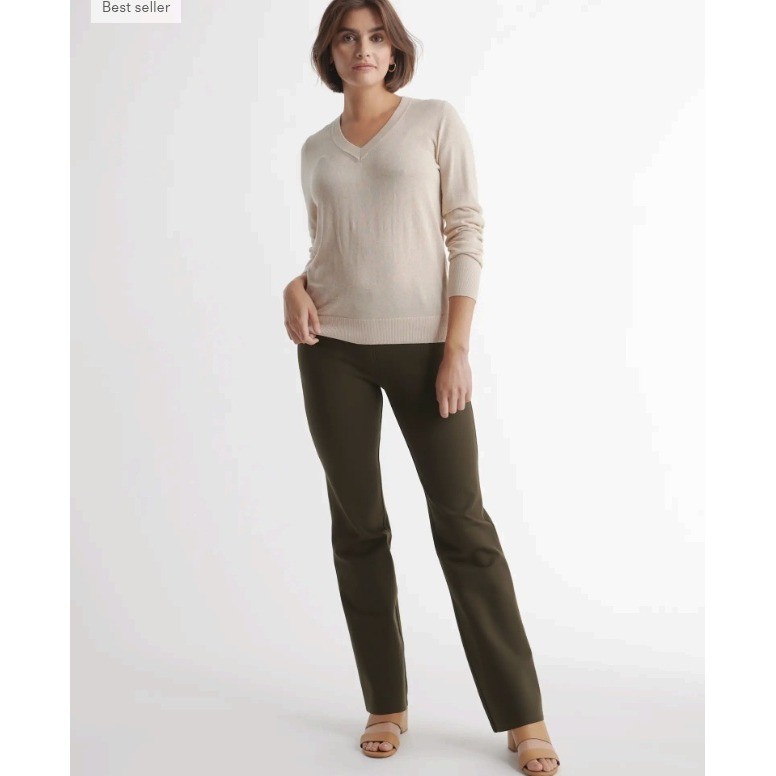 Quince Ultra-Stretch Ponte Bootcut Pants | Olive Green | Size S