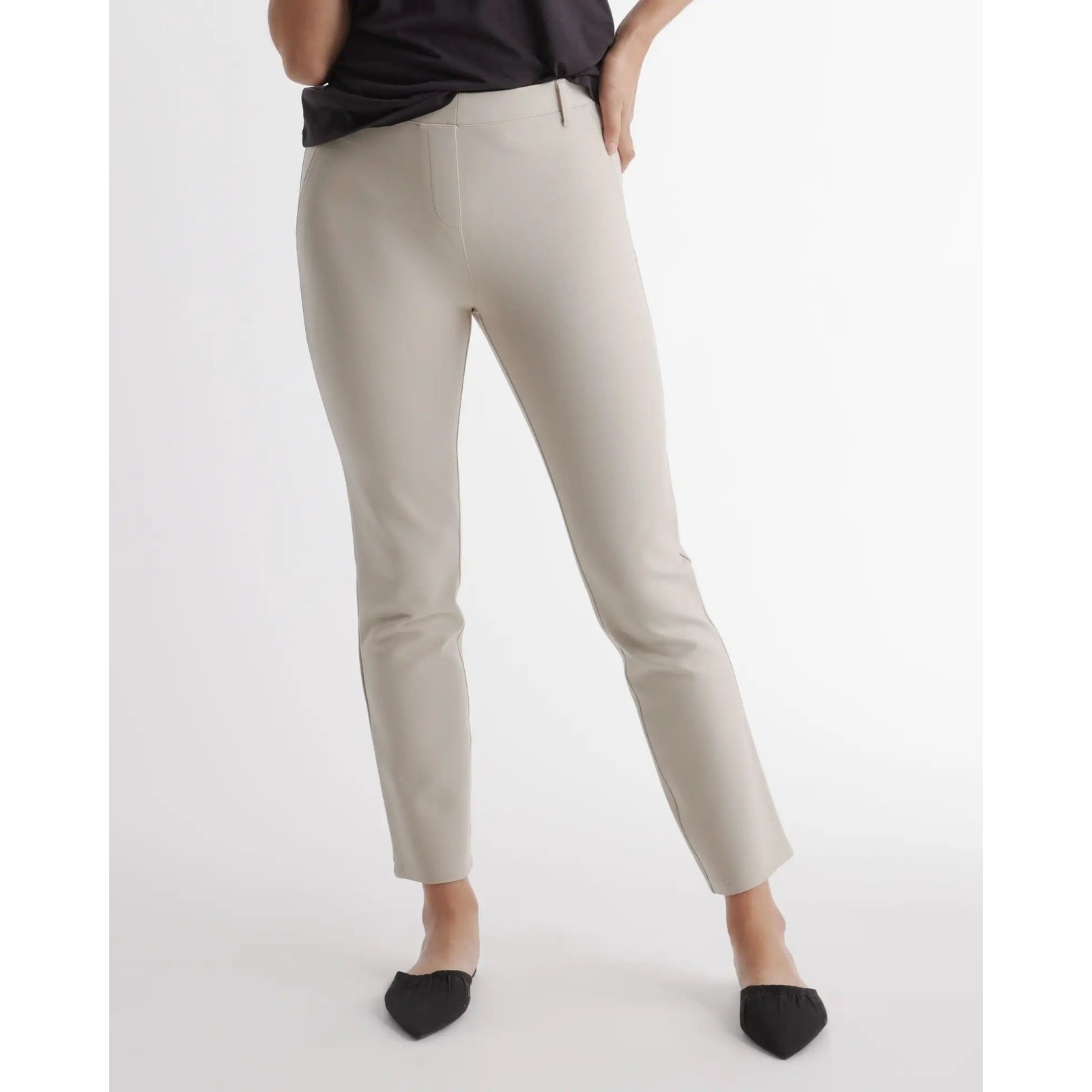 Quince Ultra-Stretch Ponte Straight Leg Pant Small Petite Ecru NWOT