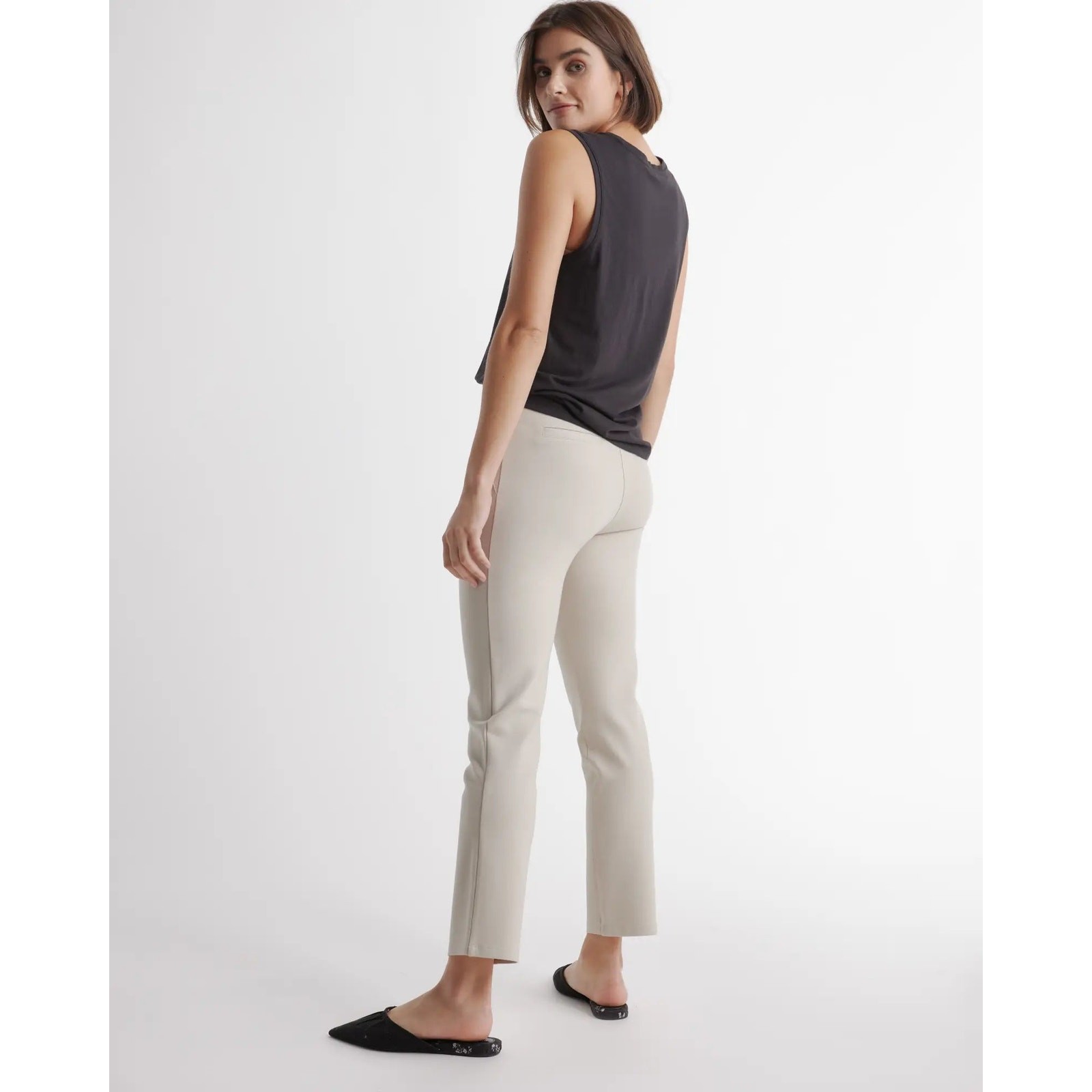 Quince Ultra-Stretch Ponte Straight Leg Pant Small Petite Ecru NWOT - View 3