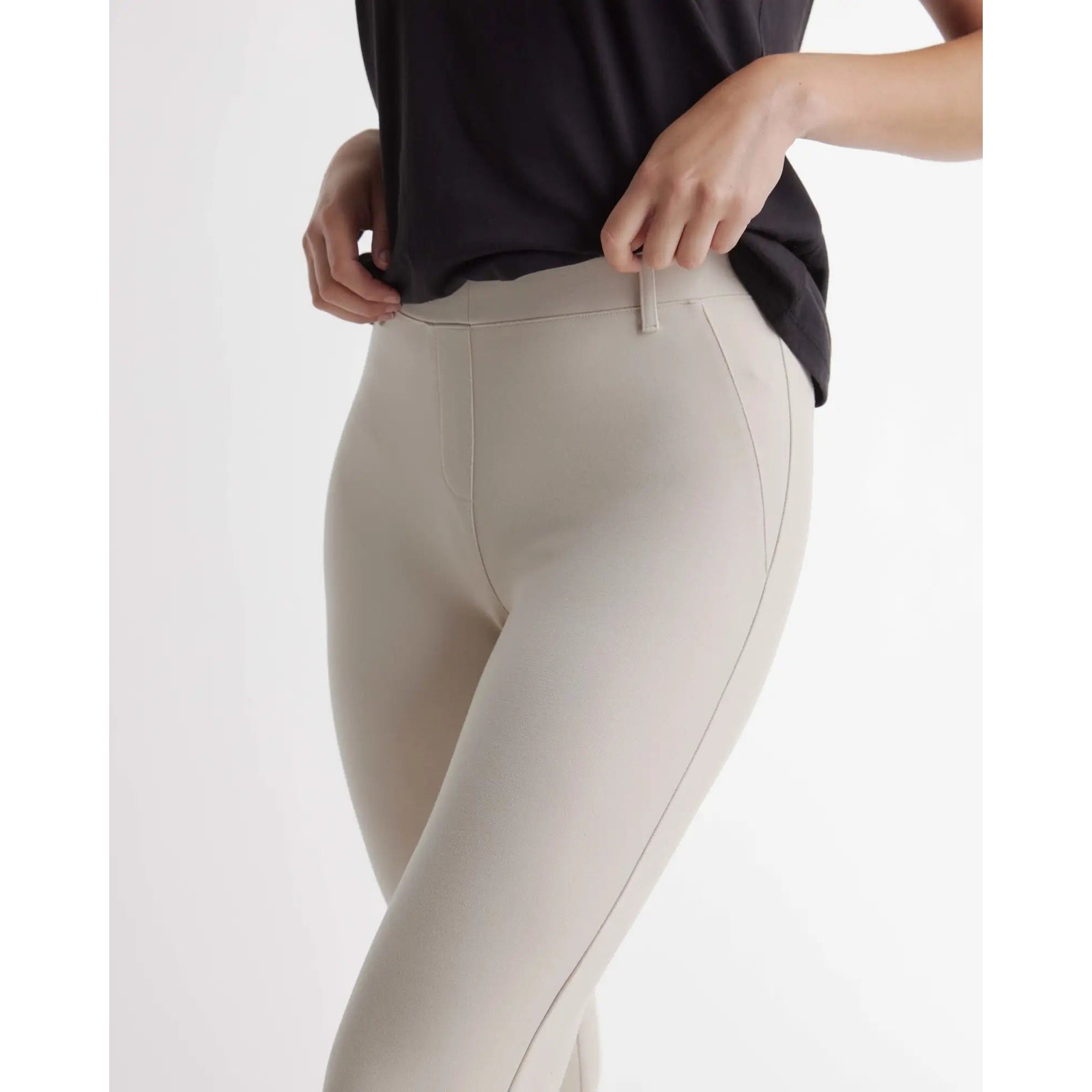 Quince Ultra-Stretch Ponte Straight Leg Pant Small Petite Ecru NWOT - View 4