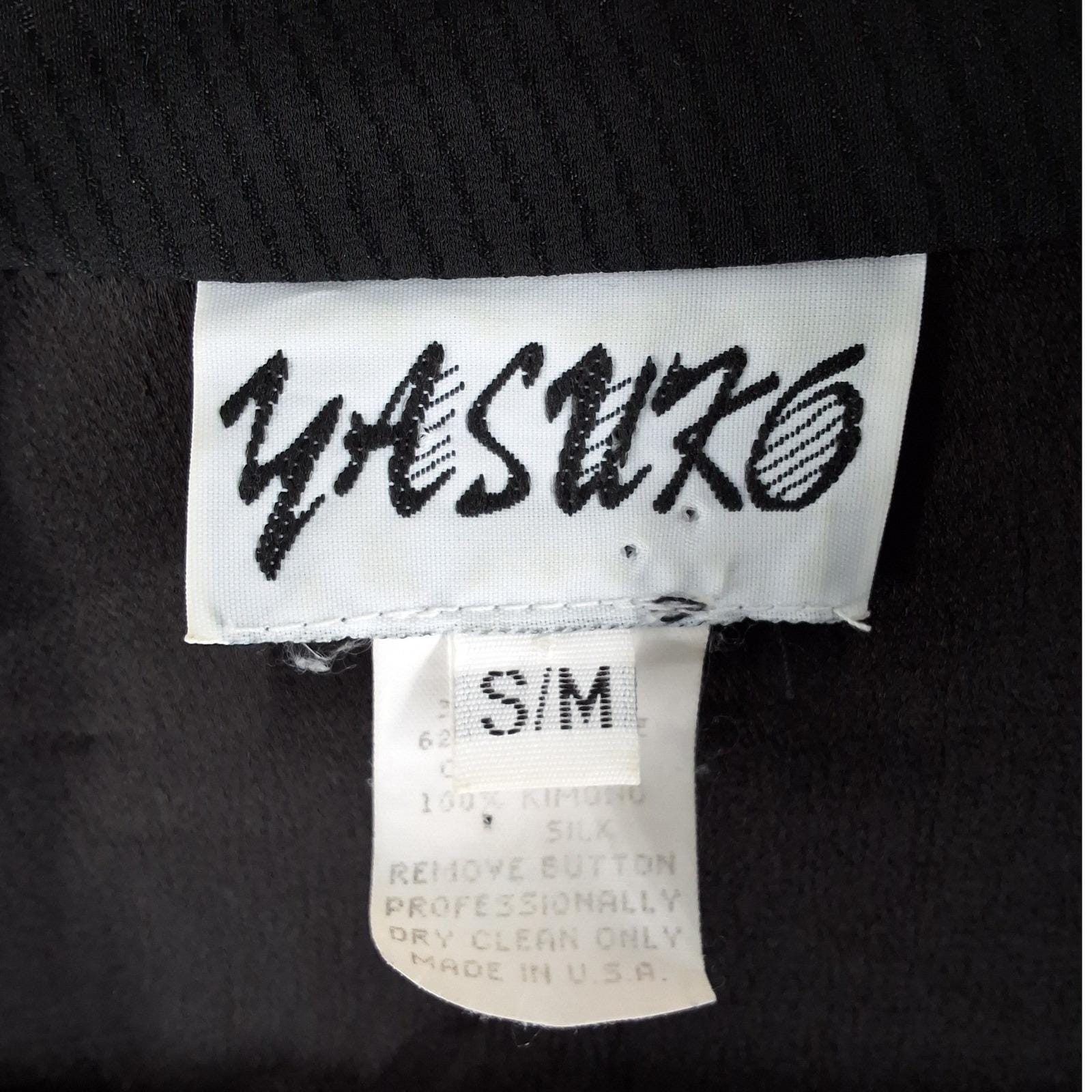 Yasuko Vintage Kimono Silk Jacket Open Front Black Art To Wear Womens S/M