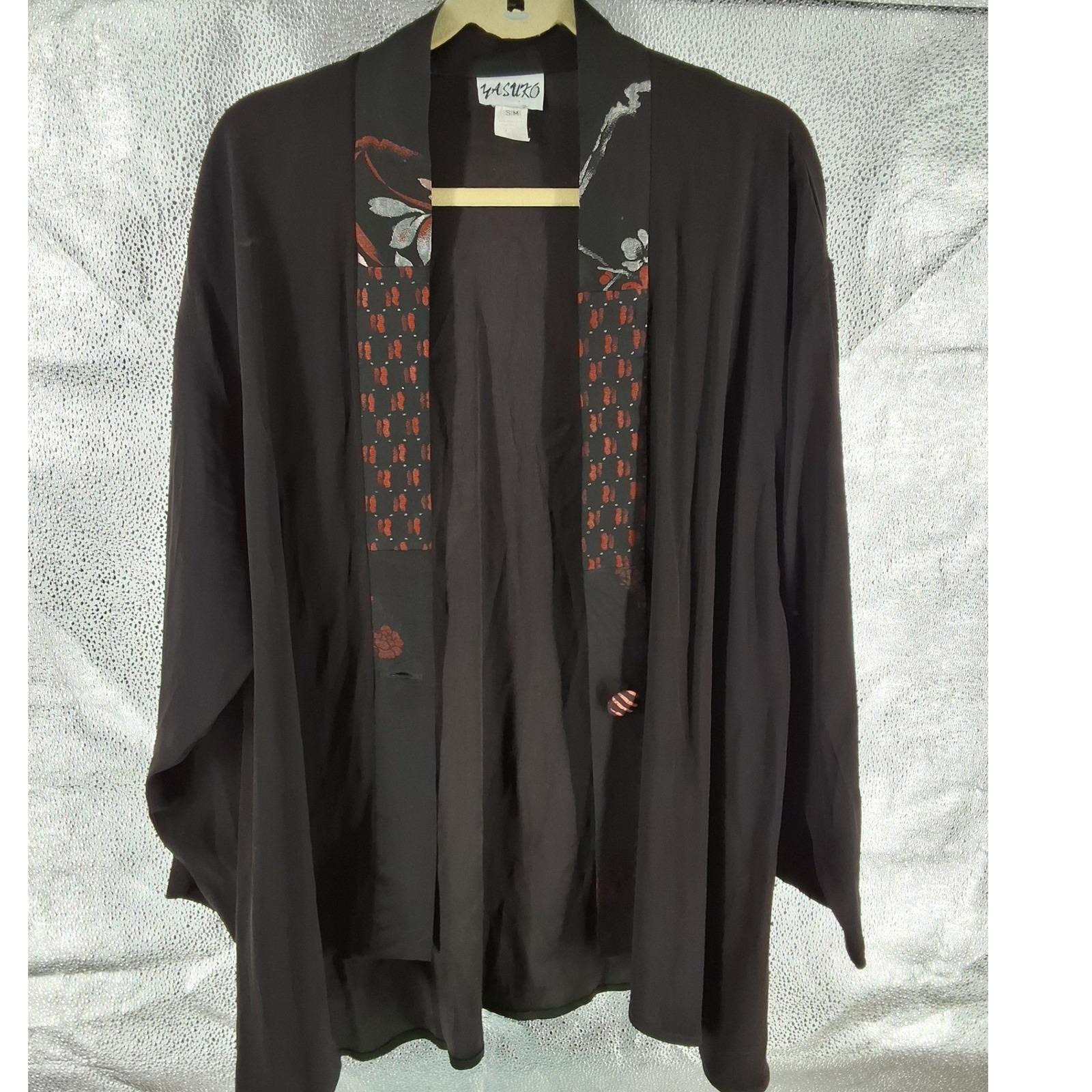 Yasuko Vintage Kimono Silk Jacket Open Front Black Art To Wear Womens S/M - View 4