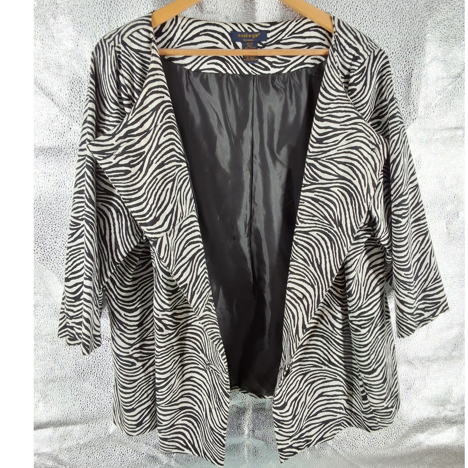 Ecologie Woman Zebra Print Jacket Blazer Black White Plus 2X Lined Collarless - View 4