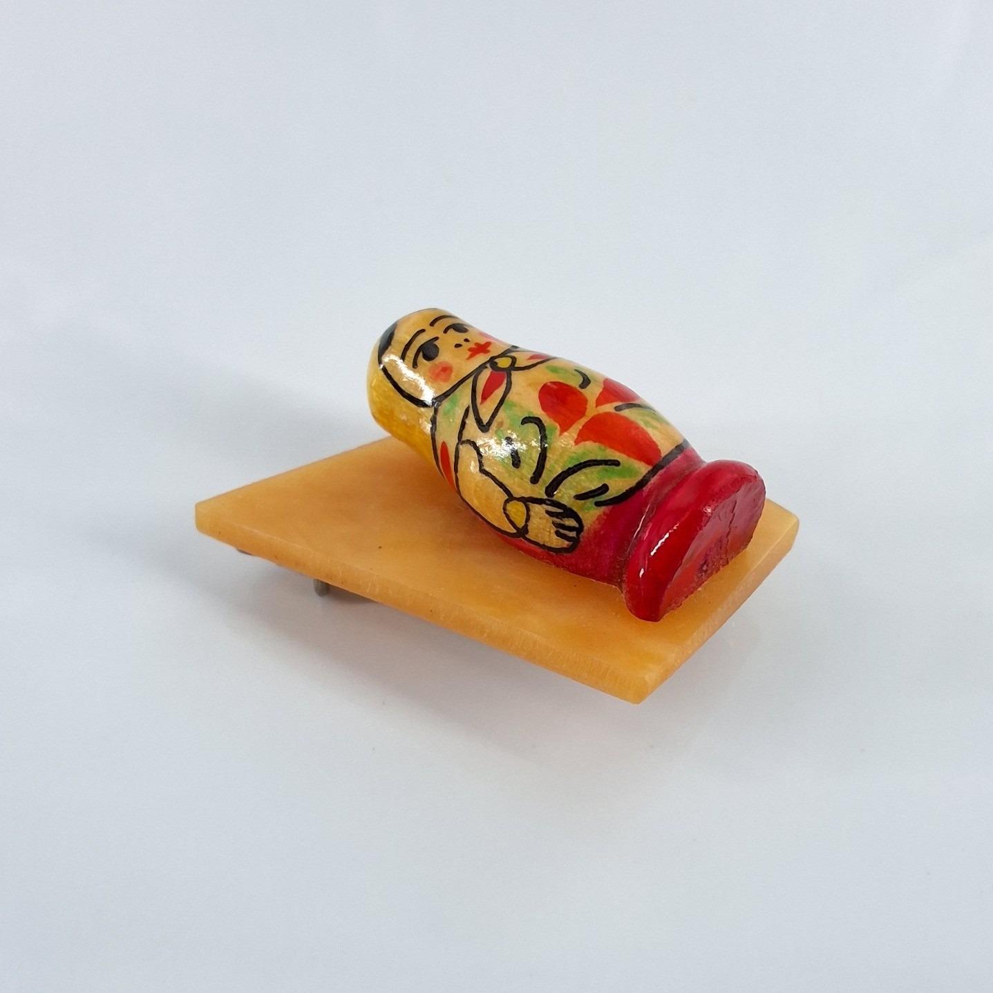 Vintage Russian Matryoshka Doll Wood Brooch Resin Folk Art Pin - View 6
