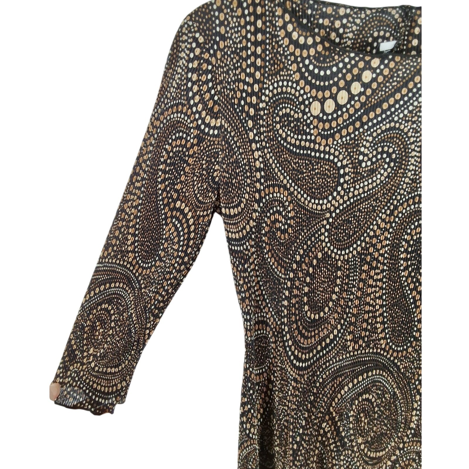 Connected Apparel Brown Paisley Plisse Pleated 3/4 Tunic Top M - View 3