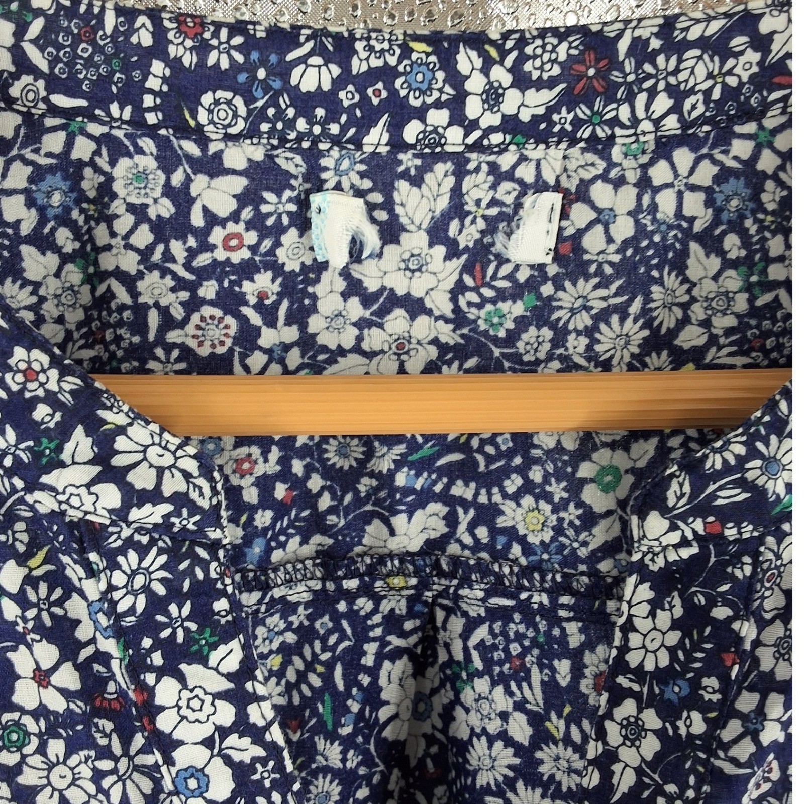 Old Navy Womens Blue Floral Cotton Button Up Blouse Long Sleeve Top Size M - View 7