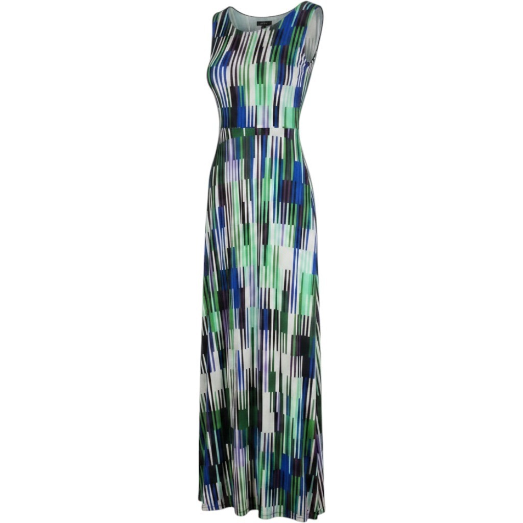 London Style Geometric Print Maxi Dress Green Purple Size 6 - View 6