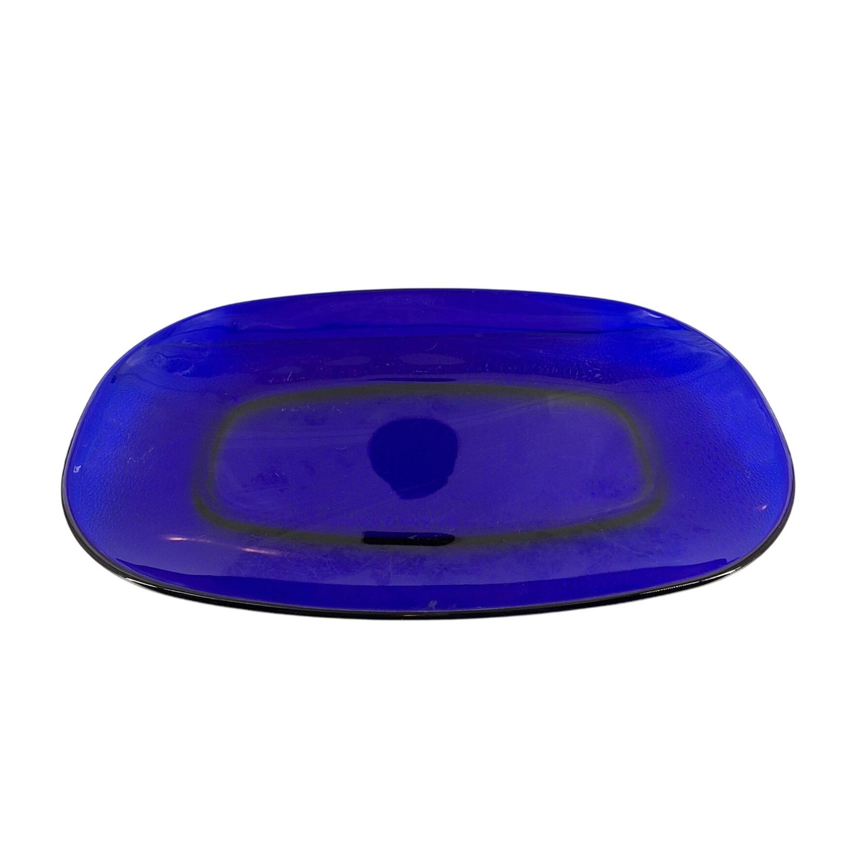 Cobalt Blue Glass Oval Serving Platter 12.5 Inch Translucent Dish MCM Style