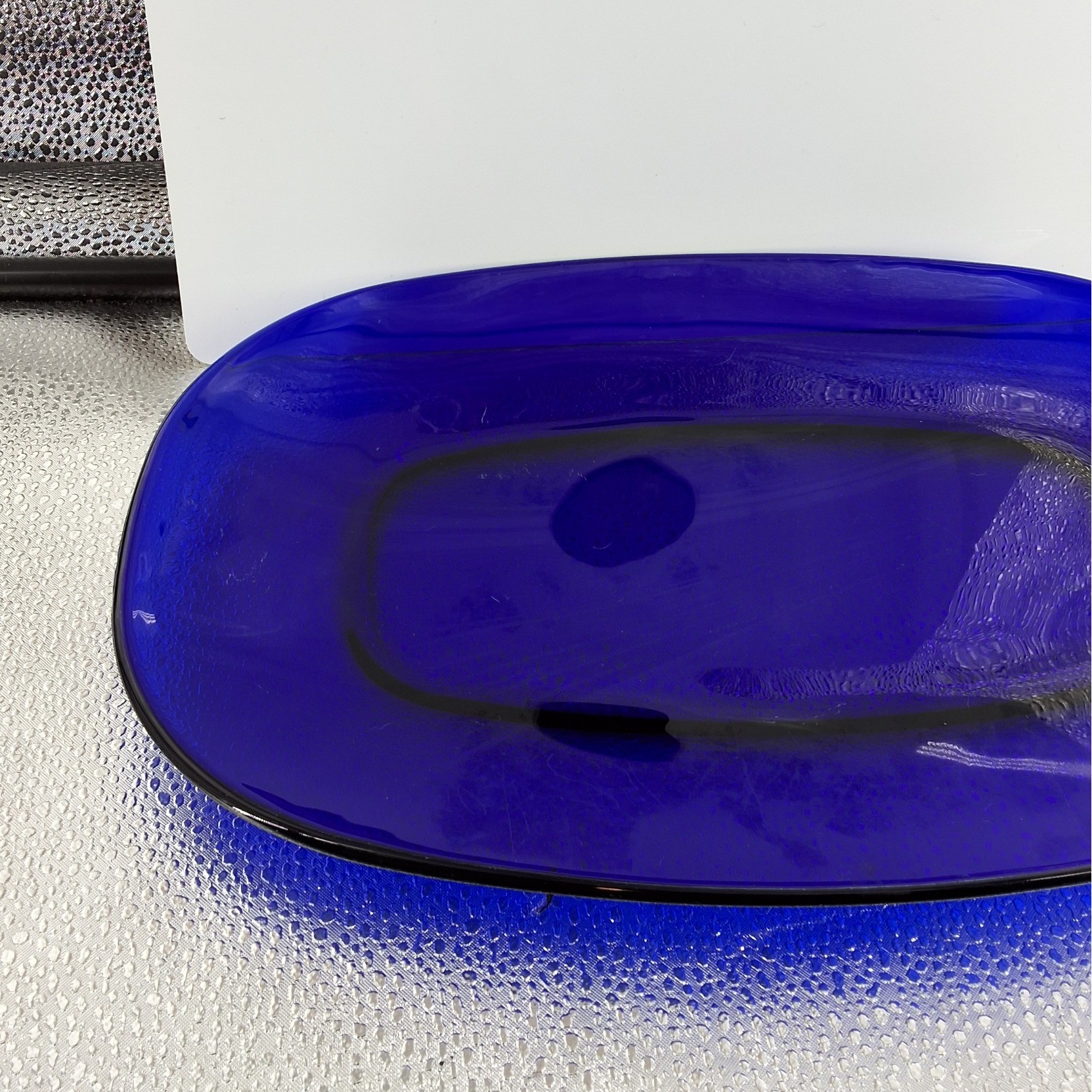 Cobalt Blue Glass Oval Serving Platter 12.5 Inch Translucent Dish MCM Style - View 6