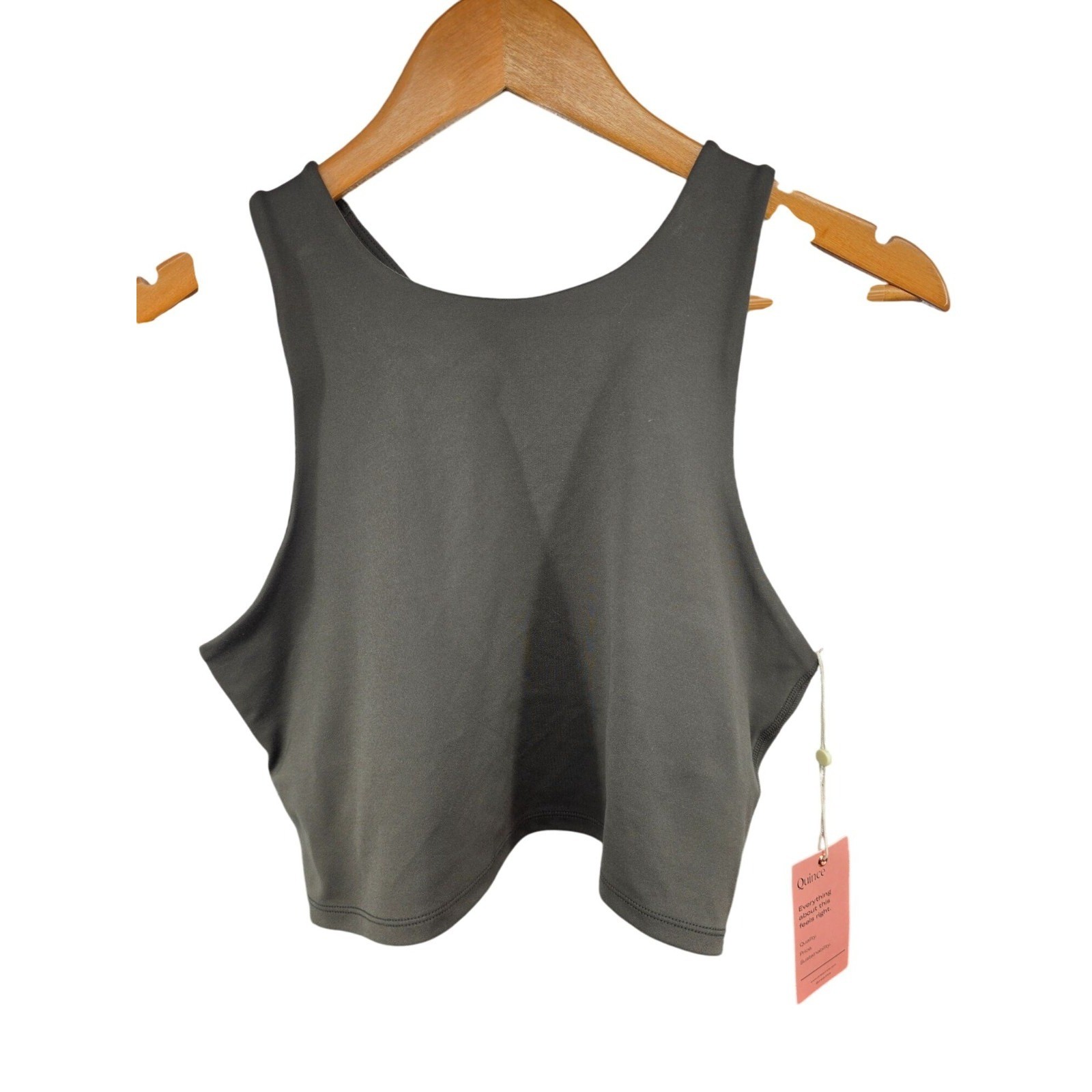 Quince Racerback Cropped Tank Top Large Olive Green Recycled Polyester NWT