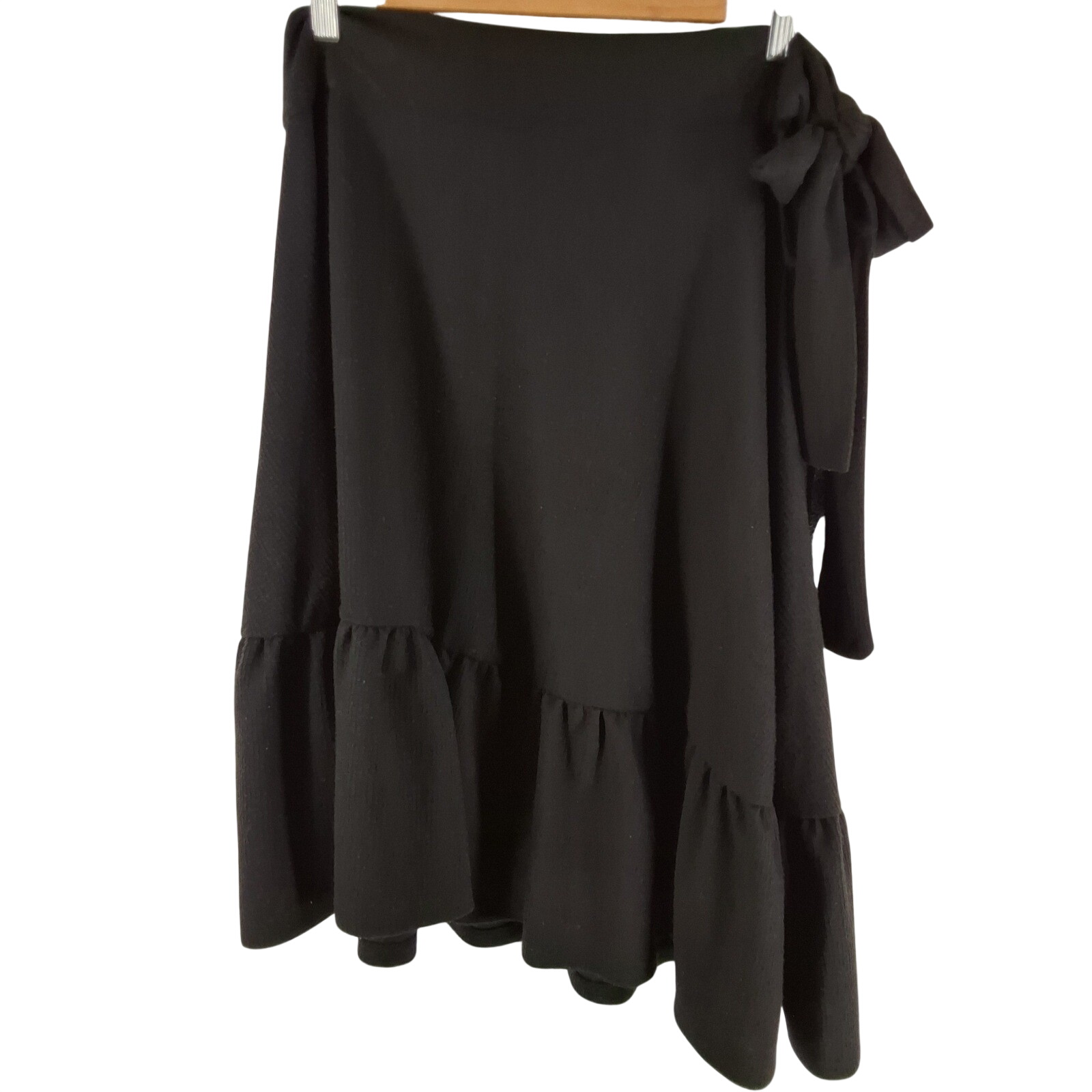 Free People Black Willow Knit Asymmetrical Ruffle Wrap Midi Skirt Medium
