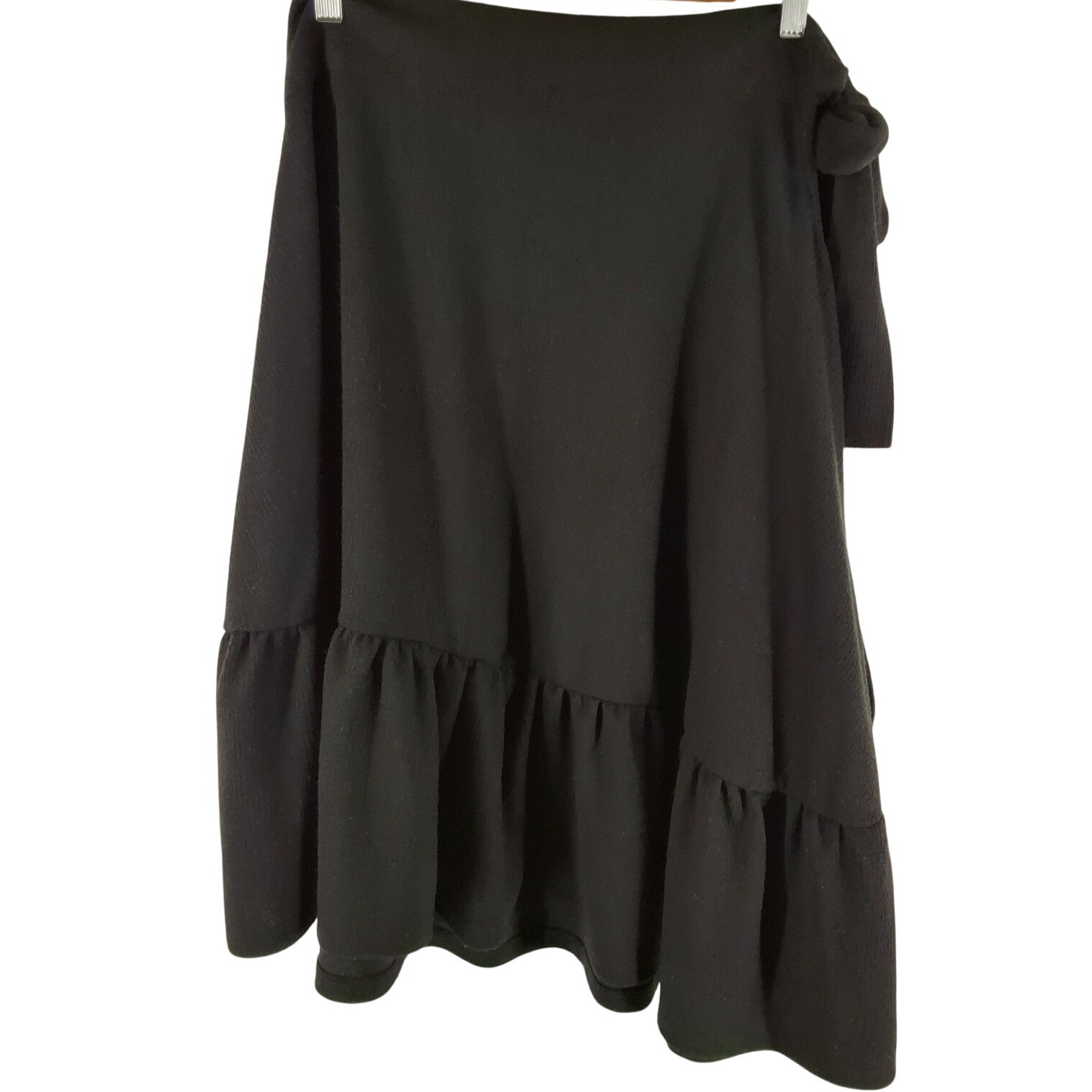 Free People Black Willow Knit Asymmetrical Ruffle Wrap Midi Skirt Medium - View 4
