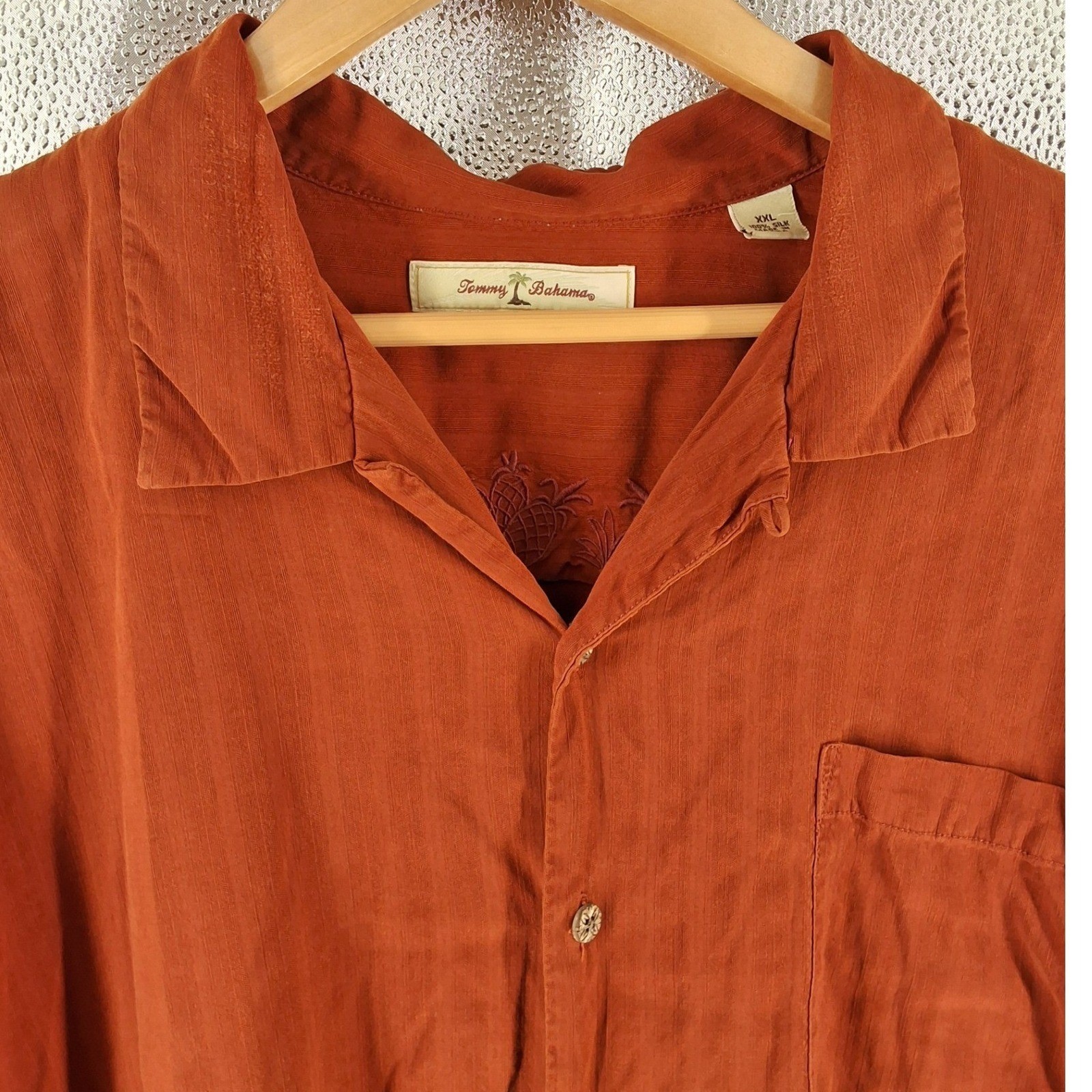 Tommy Bahama Men XXL Rust Orange Silk Textured Short Sleeve Camp Shirt Resort - View 8
