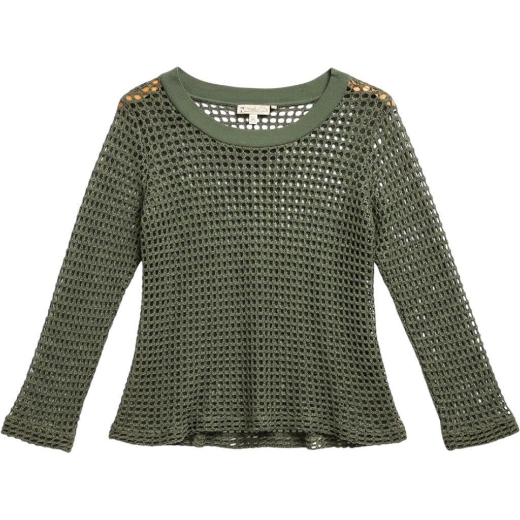 Impulse California Open Knit Crochet Mesh Sweater Top M Olive Green Boho