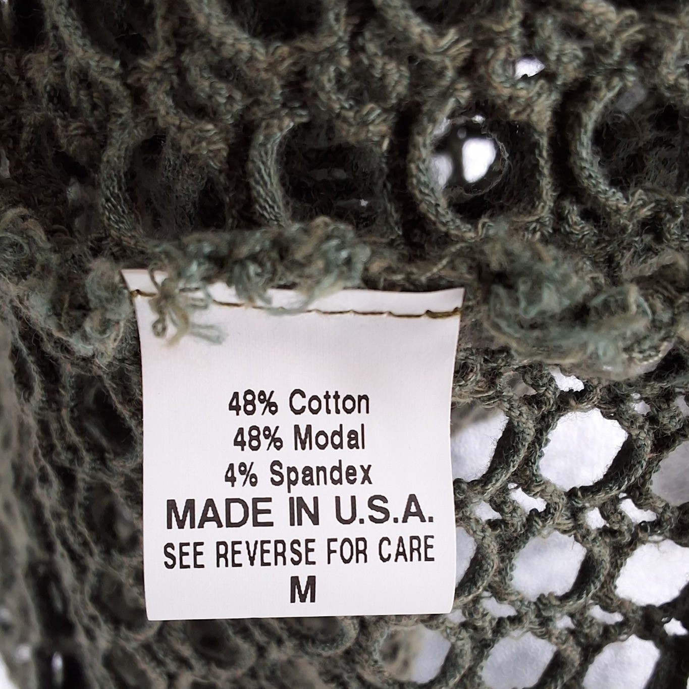 Impulse California Open Knit Crochet Mesh Sweater Top M Olive Green Boho - View 3