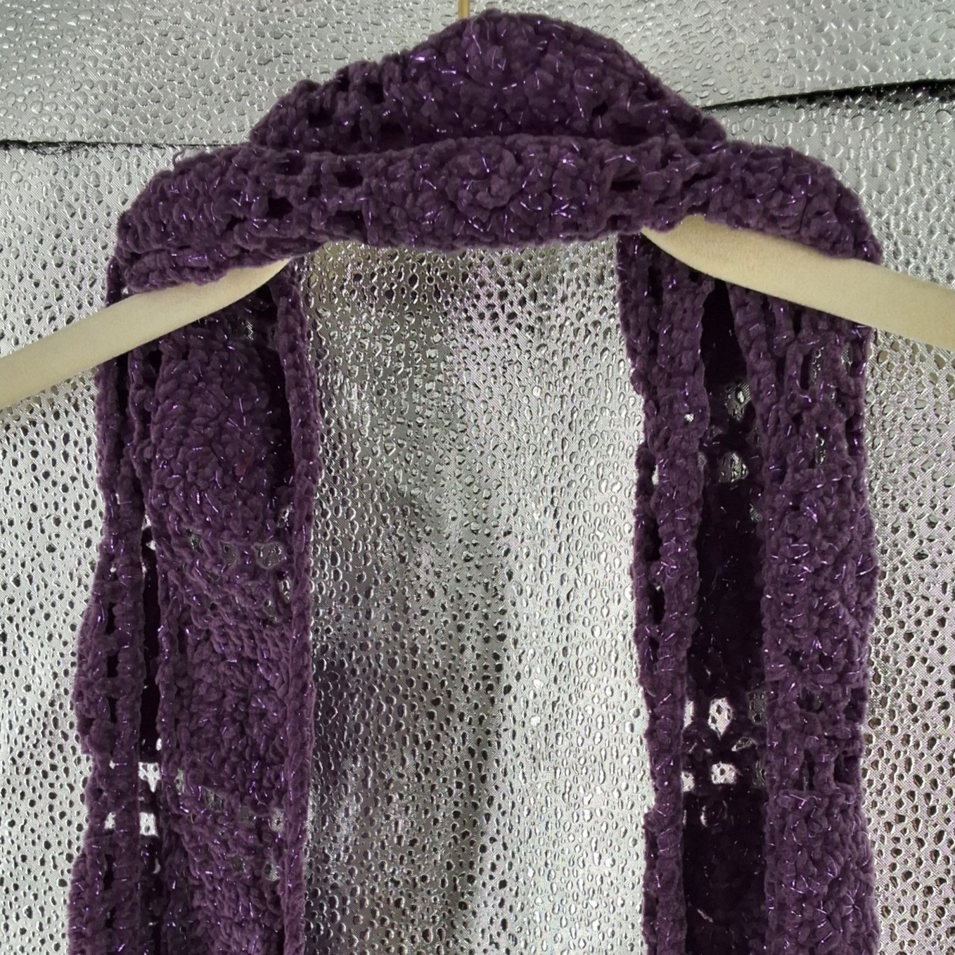 Vintage Metallic Knit Pullover Sweater & Scarf Set Purple Small 4/6 - View 5