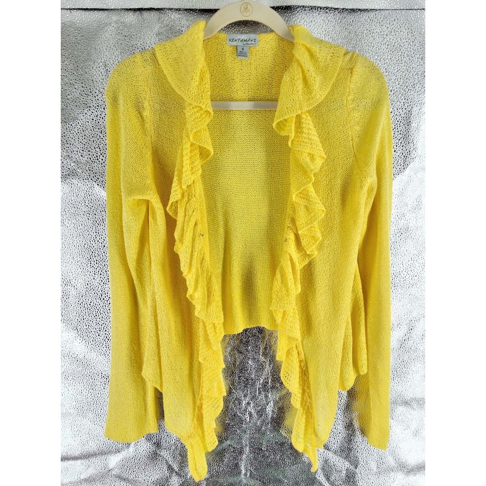 Kintamani by Wind River Yellow Ruffle Open Front Cardigan Sweater Womens Small - View 4