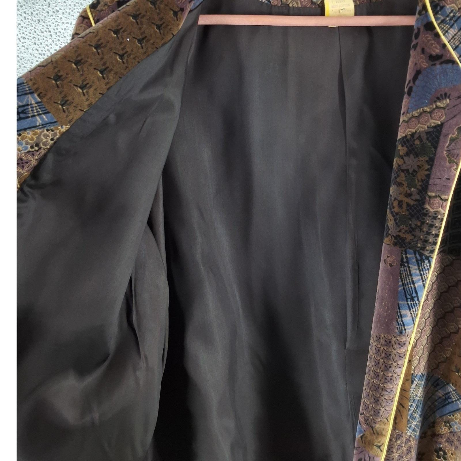 Vintage 80s Koret Patchwork Tapestry Velvet Jacket Open Front Blazer Boho XL 42 - View 4