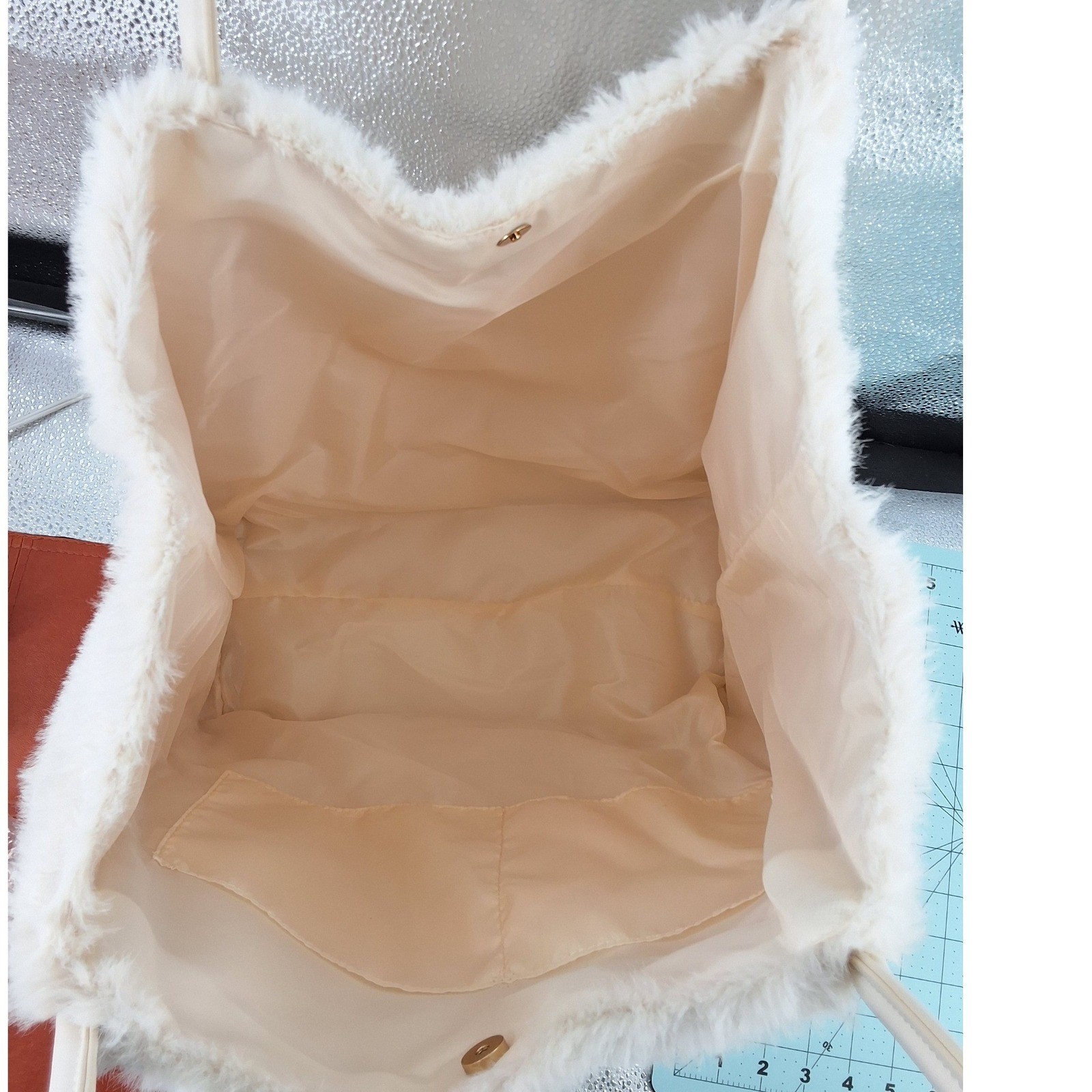 Victoria's Secret NWT White Faux Fur Tote Bag Gold VS Logo - View 5