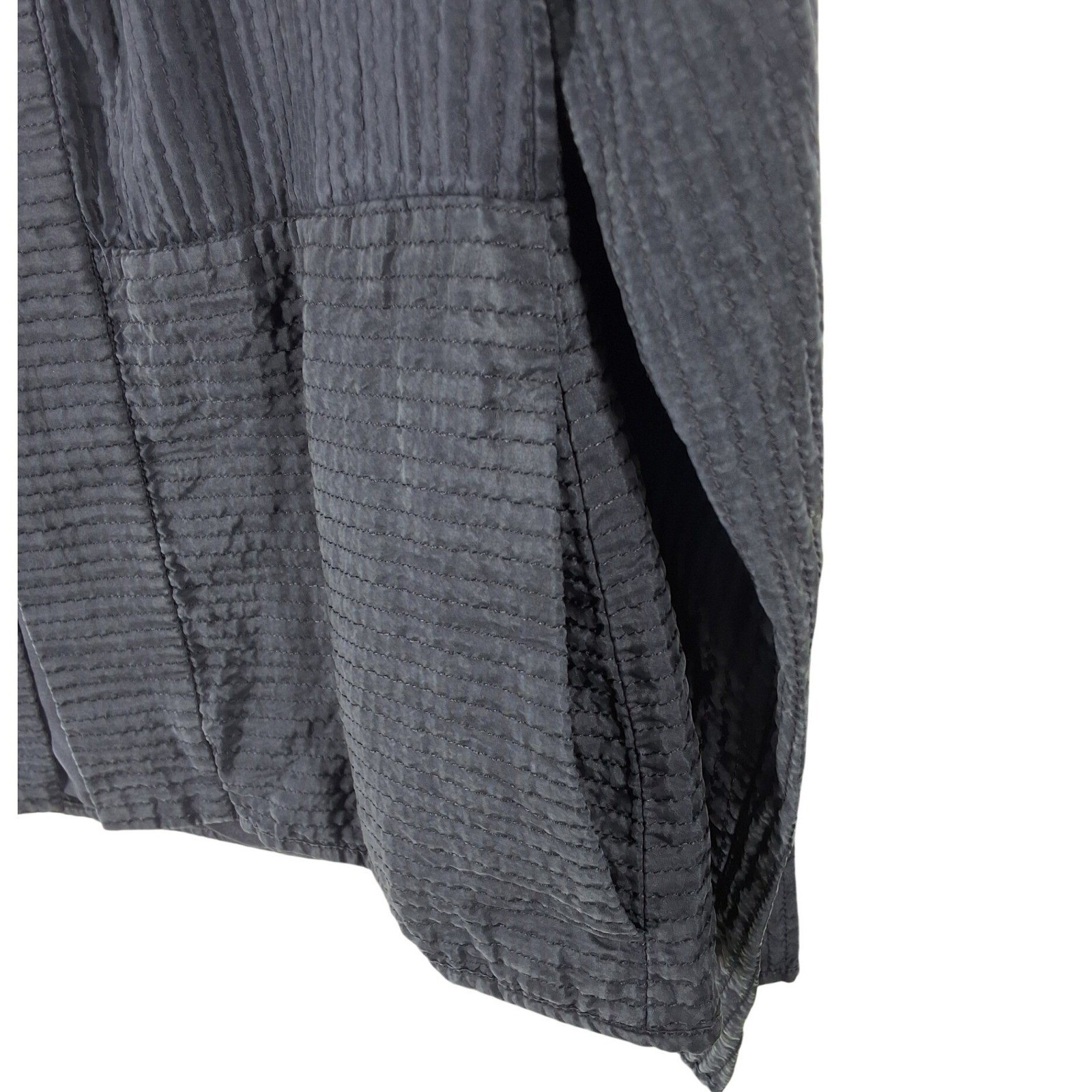 Eileen Fisher Indigo Blue 100% Silk Textured Open Front Jacket Pockets Size S - View 4