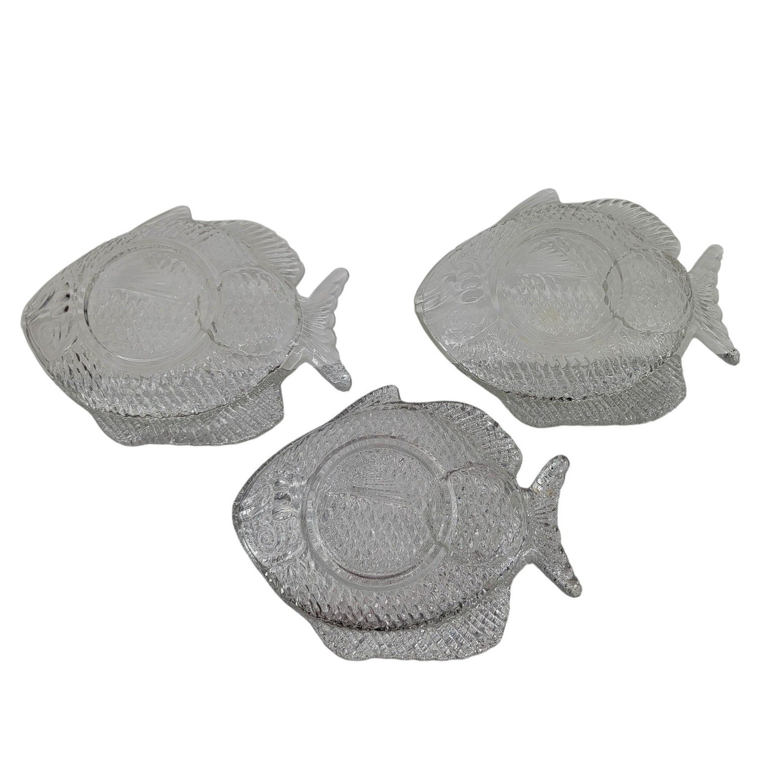 Set Of 3 Clear Glass Fish-Shaped Plates