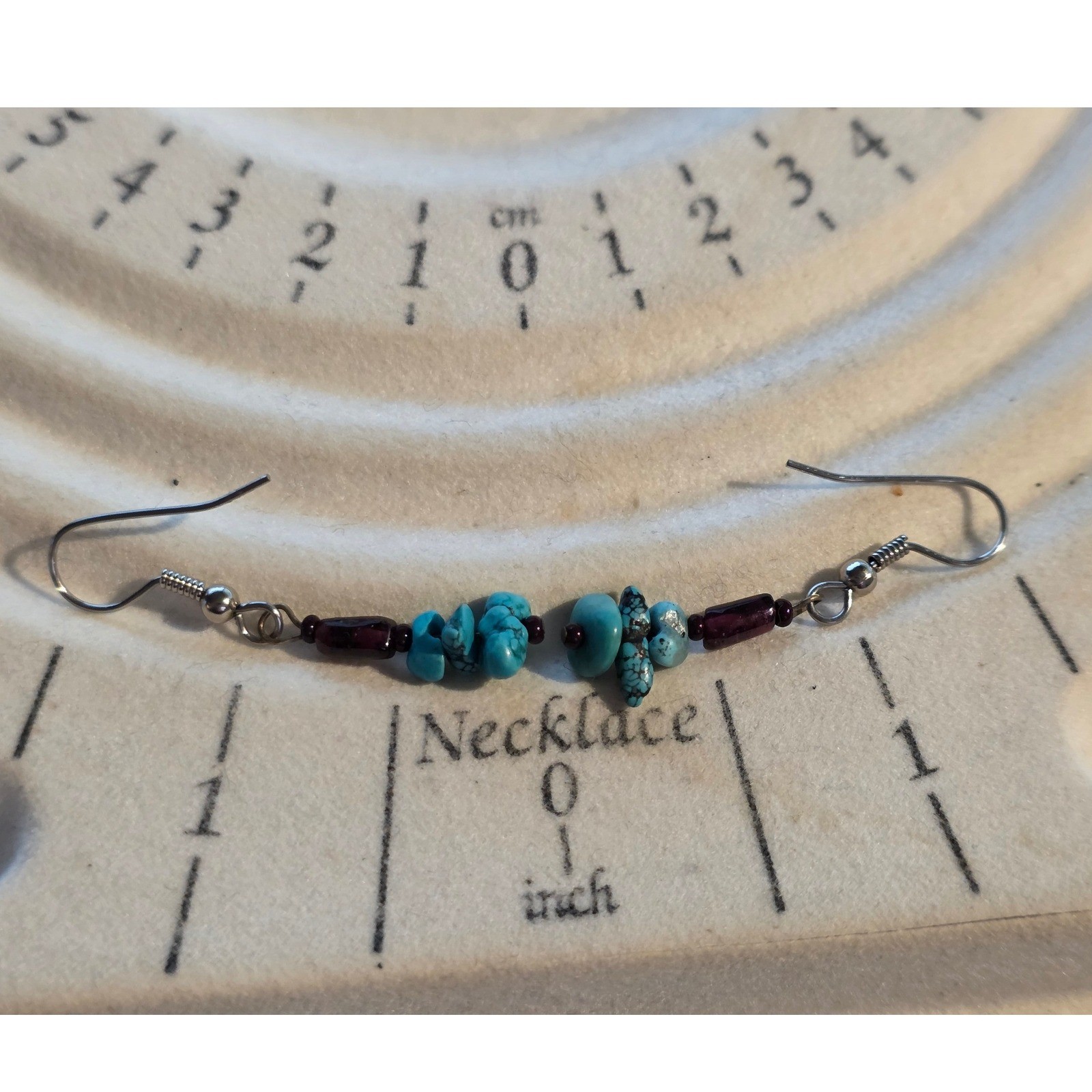 Handmade Turquoise Beaded Dangle Drop Earrings 1" Boho - View 3