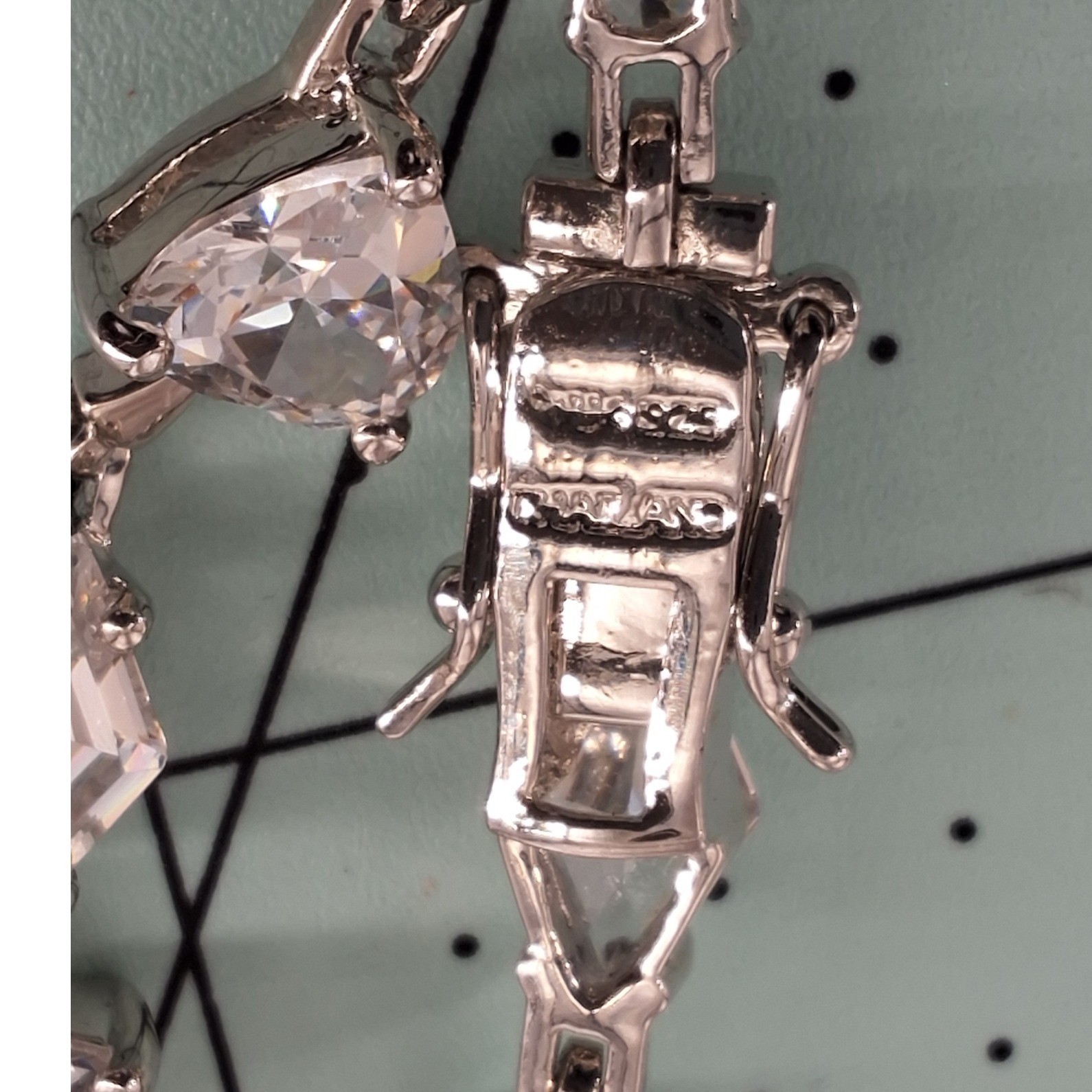 Multi-Shape CZ Tennis Bracelet Heart Pear Round Baguette 7" Silver Tone Bridal - View 3