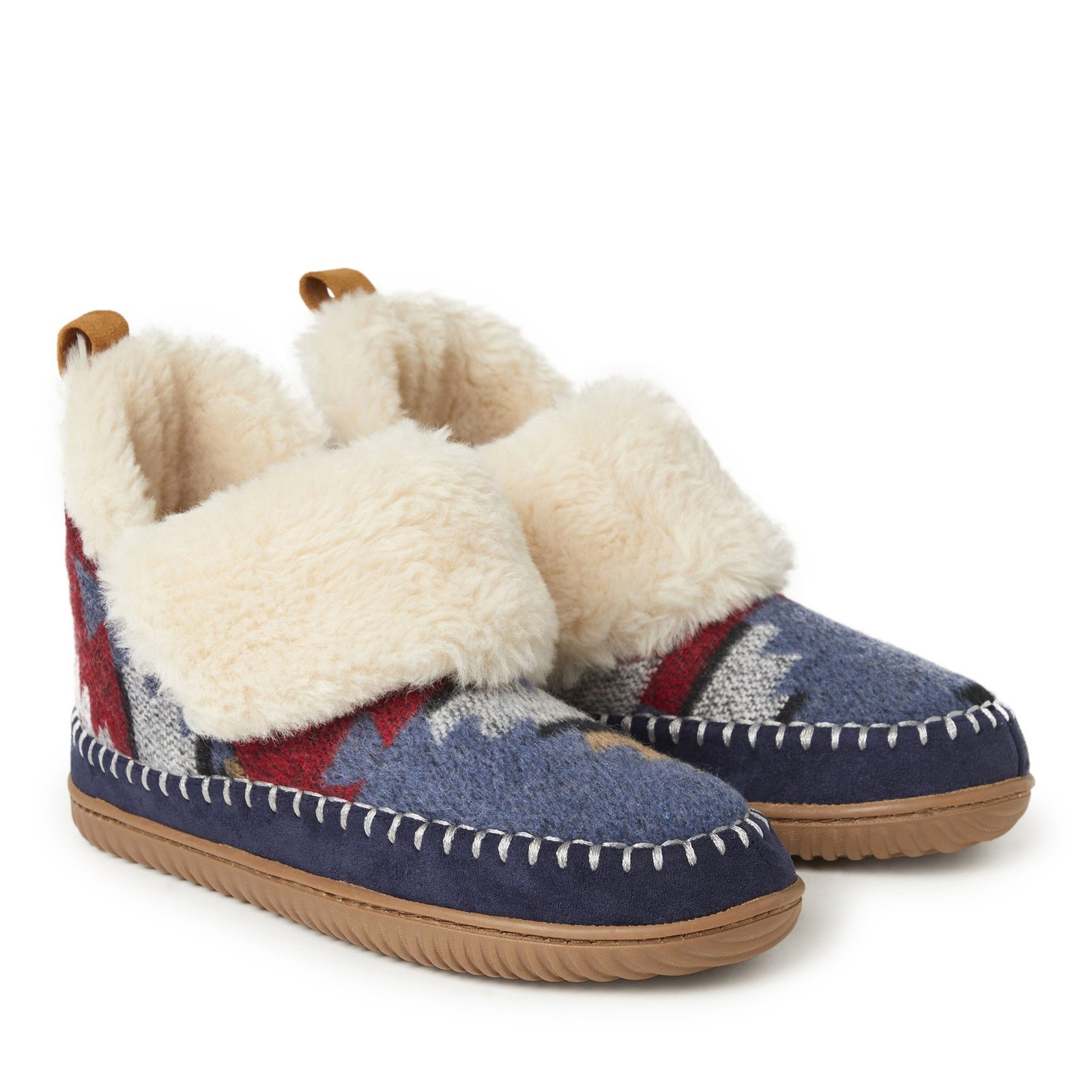 Dearfoams Southwestern Geometric Faux Fur Bootie Slippers Womens Sz 7 - View 3