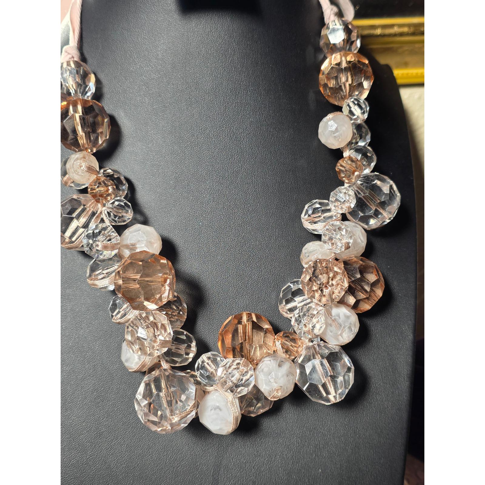 Chunky Faceted Lucite Beaded Multi-Strand Statement Necklace Peach Clear - View 5
