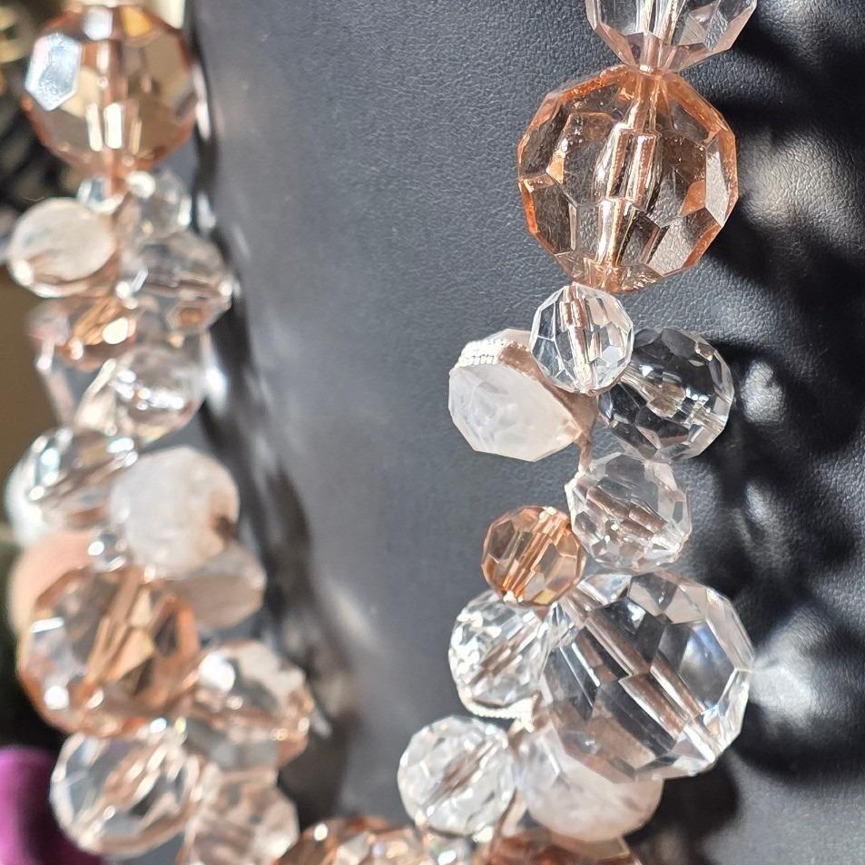 Chunky Faceted Lucite Beaded Multi-Strand Statement Necklace Peach Clear - View 7