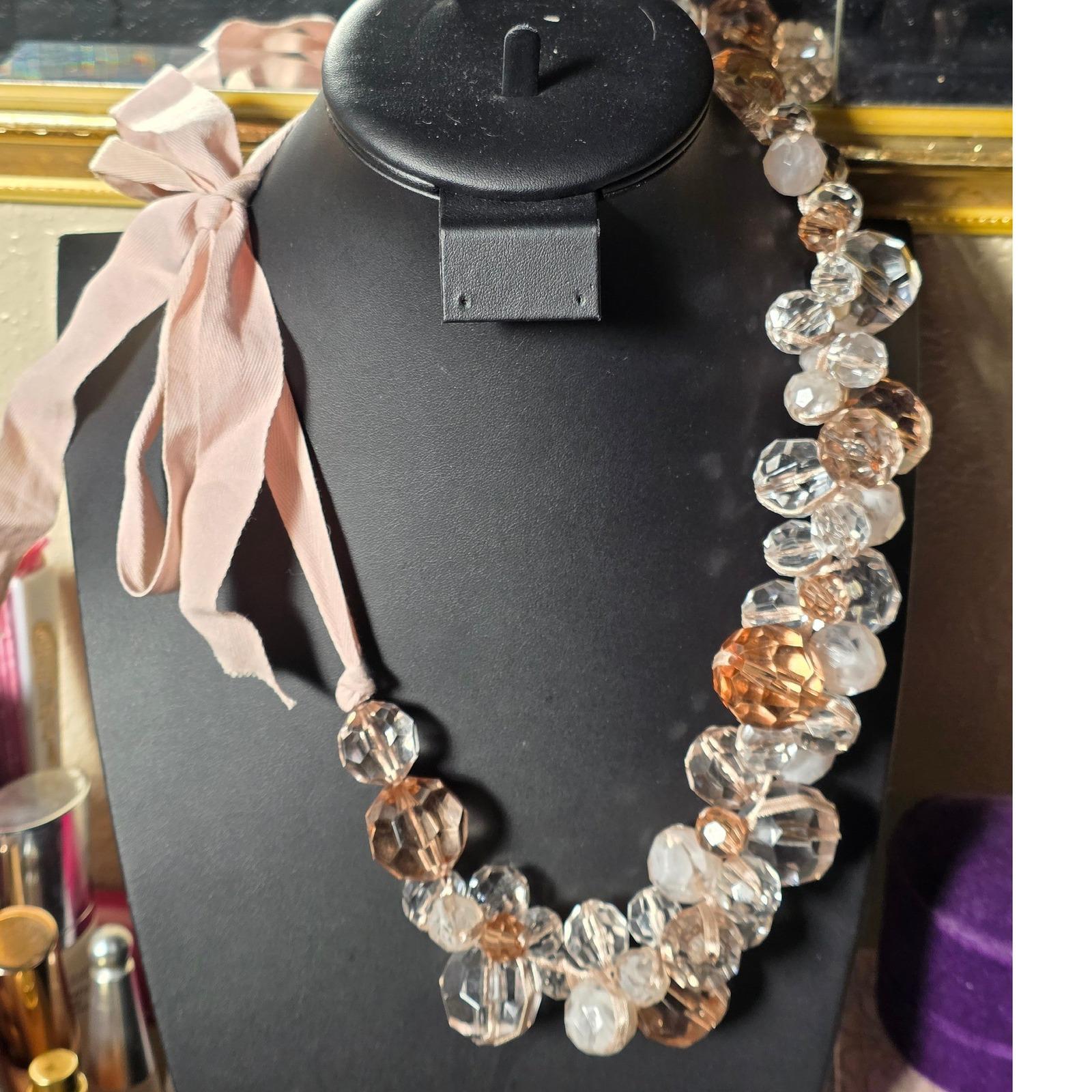 Chunky Faceted Lucite Beaded Multi-Strand Statement Necklace Peach Clear - View 8