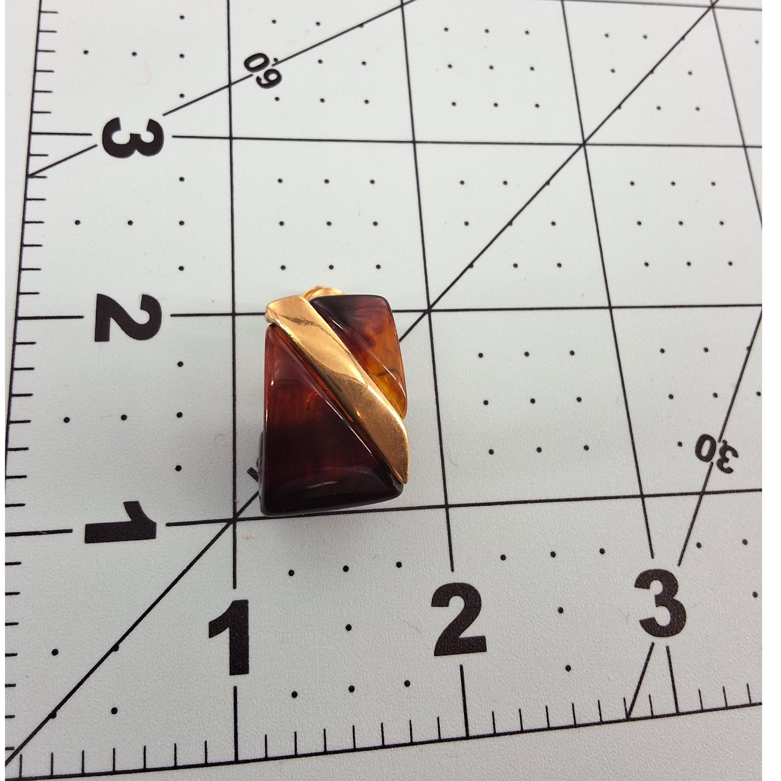 Vintage Napier Gold Plated Brown Lucite Screw Back Earrings - View 4