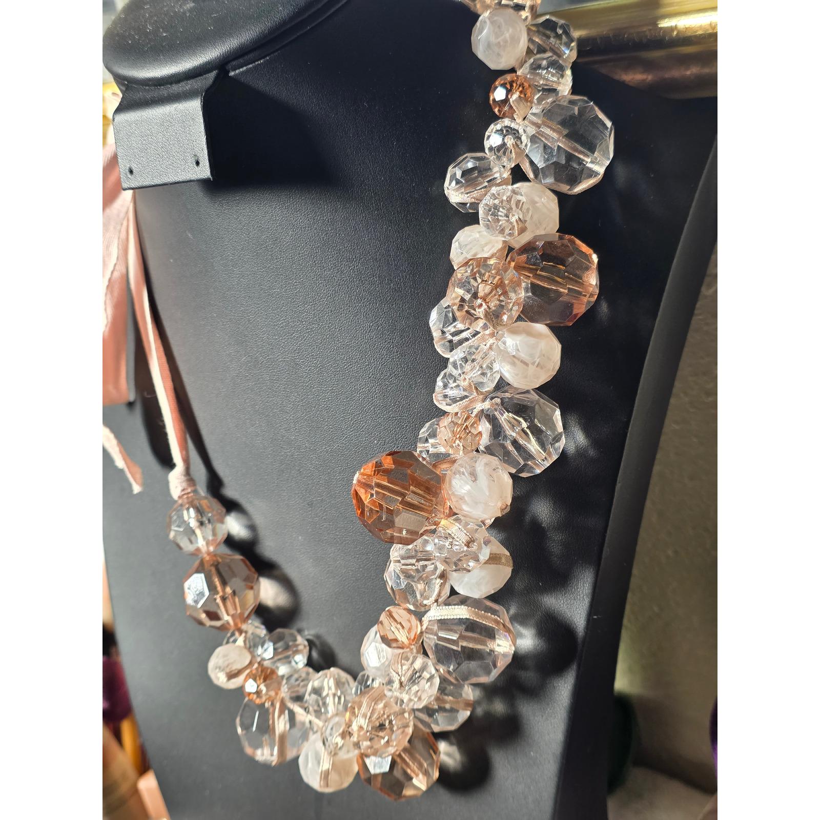 Chunky Faceted Lucite Beaded Multi-Strand Statement Necklace Peach Clear - View 10