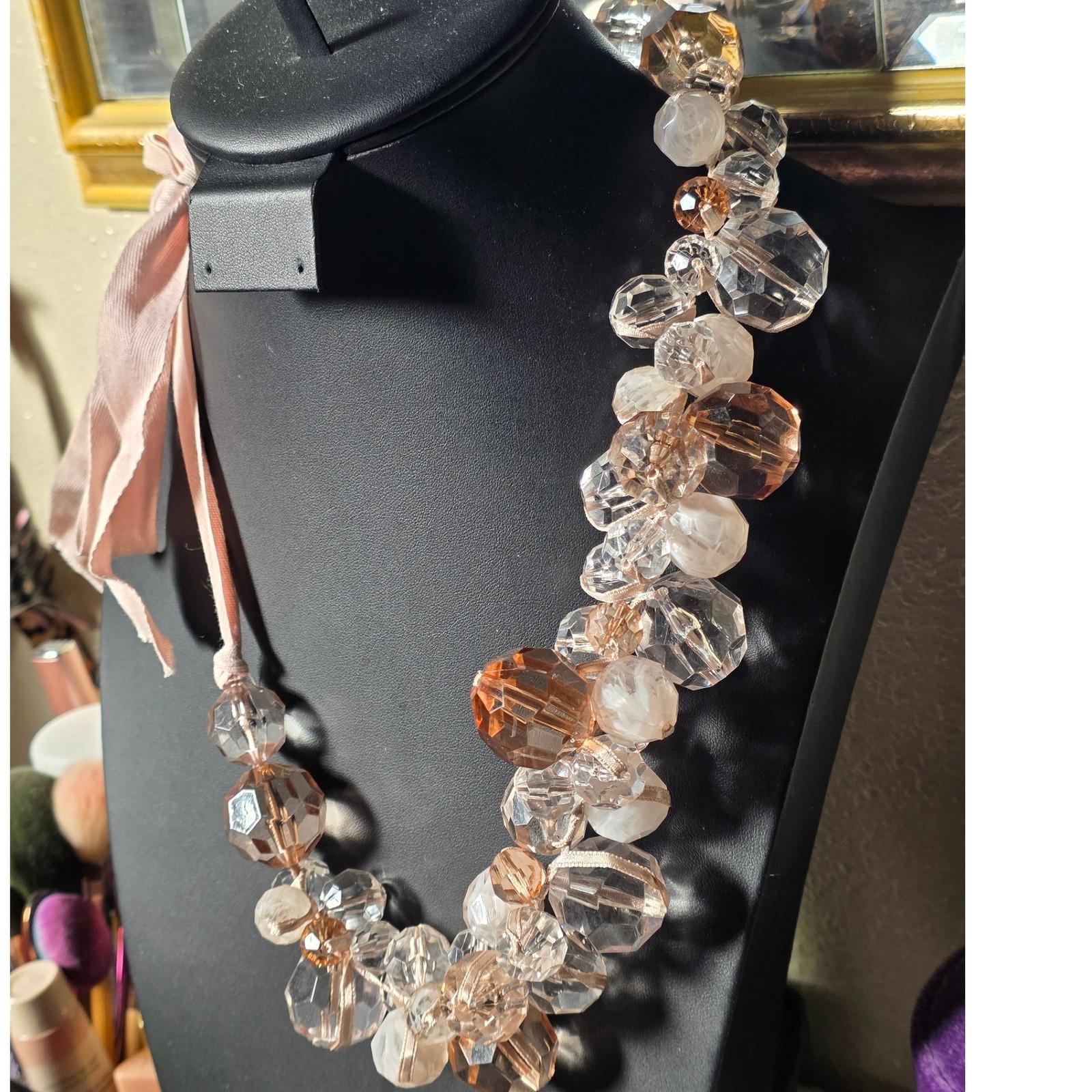 Chunky Faceted Lucite Beaded Multi-Strand Statement Necklace Peach Clear - View 11