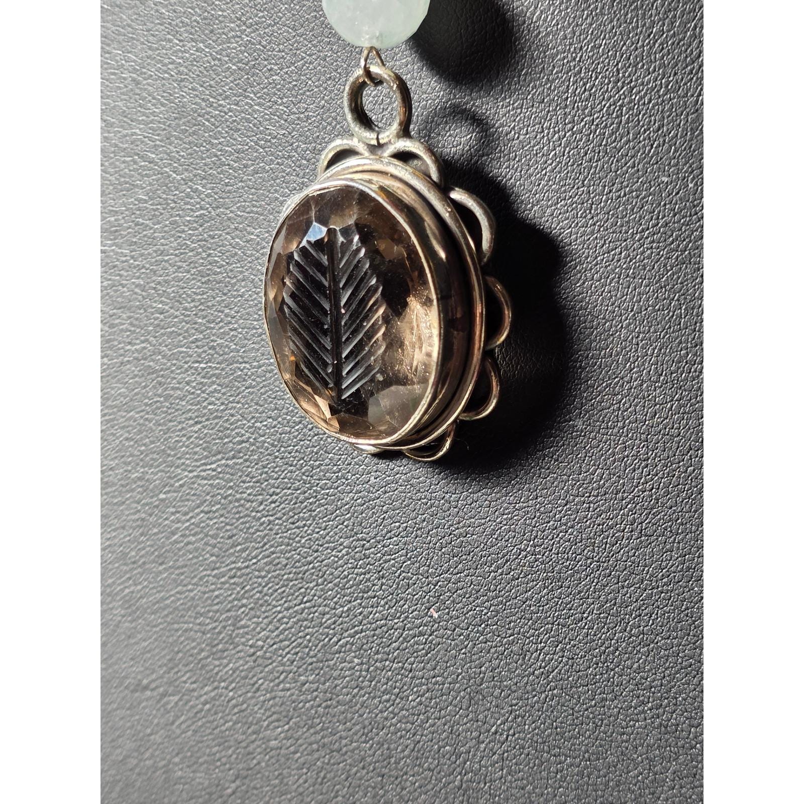 Smoky Quartz Intaglio Pendant Beaded Necklace Toggle Clasp - View 5