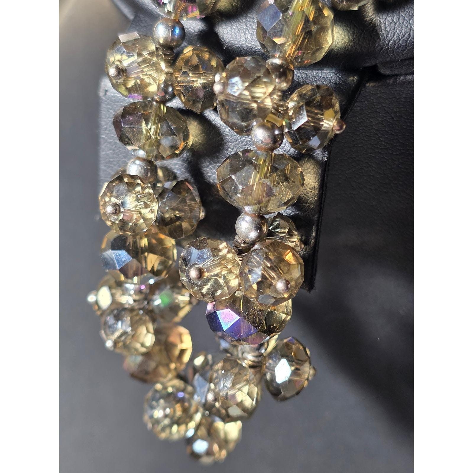 Smoky Gray Faceted Crystal AB Beaded Stretch Bracelet