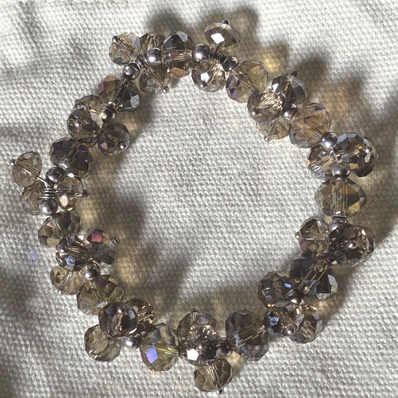 Smoky Gray Faceted Crystal AB Beaded Stretch Bracelet