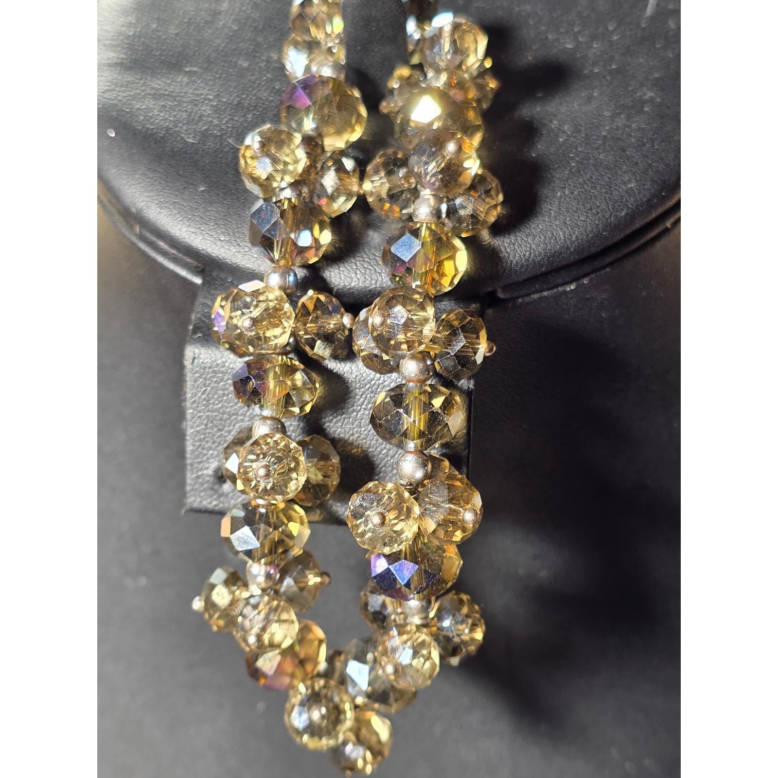Smoky Gray Faceted Crystal AB Beaded Stretch Bracelet - View 3